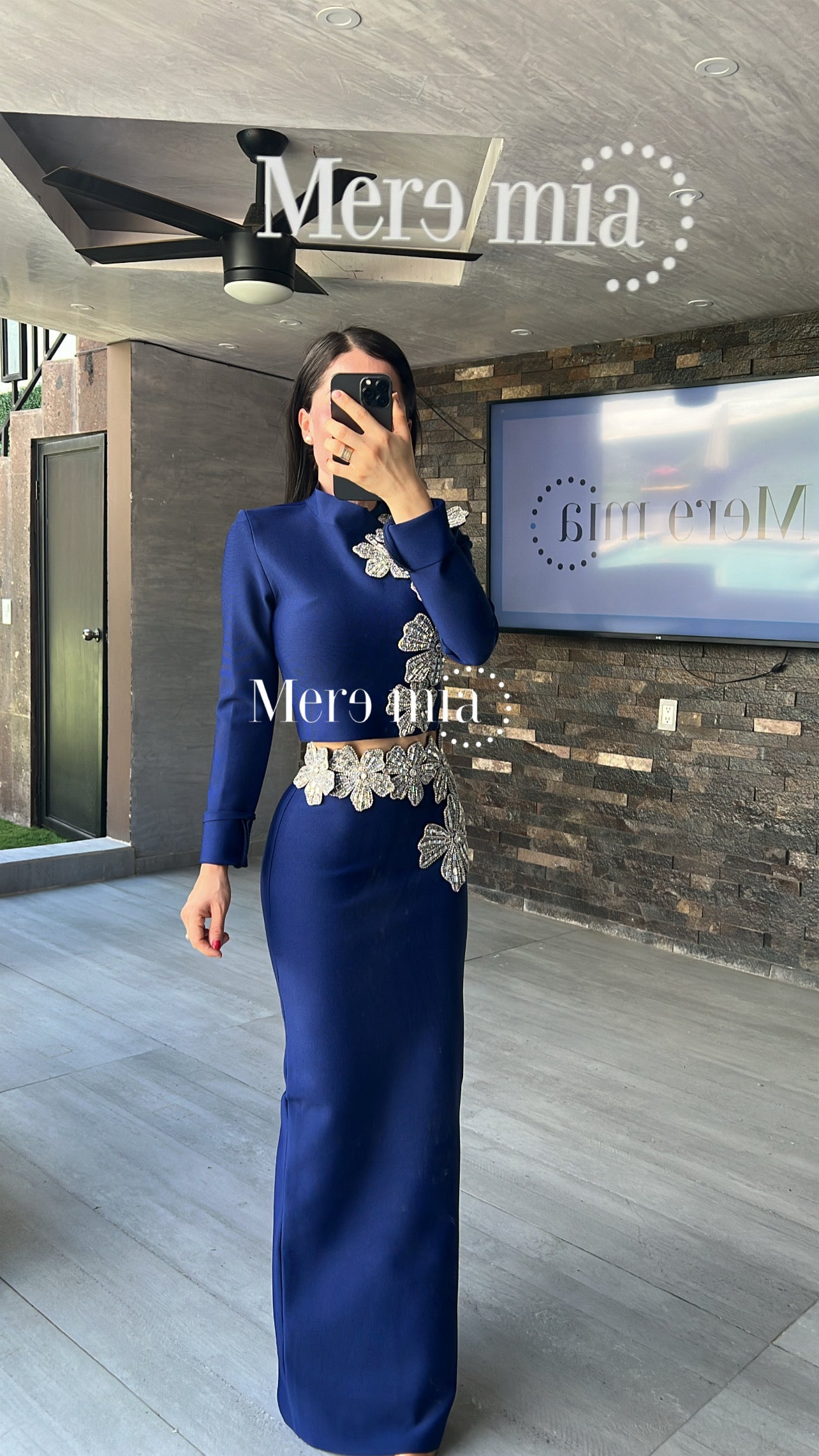 Conjunto azul flores