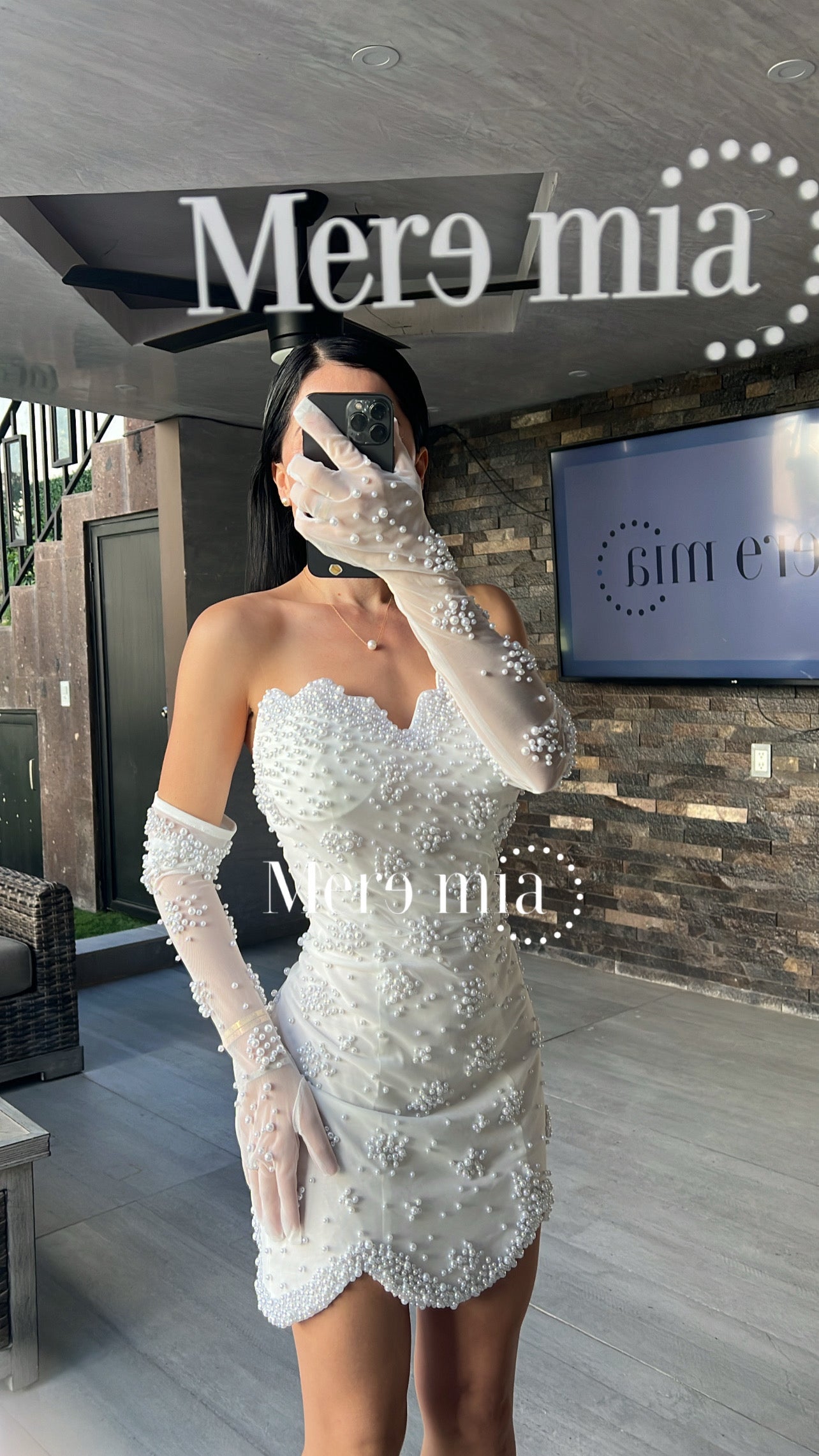 Vestido blanco perlas corto