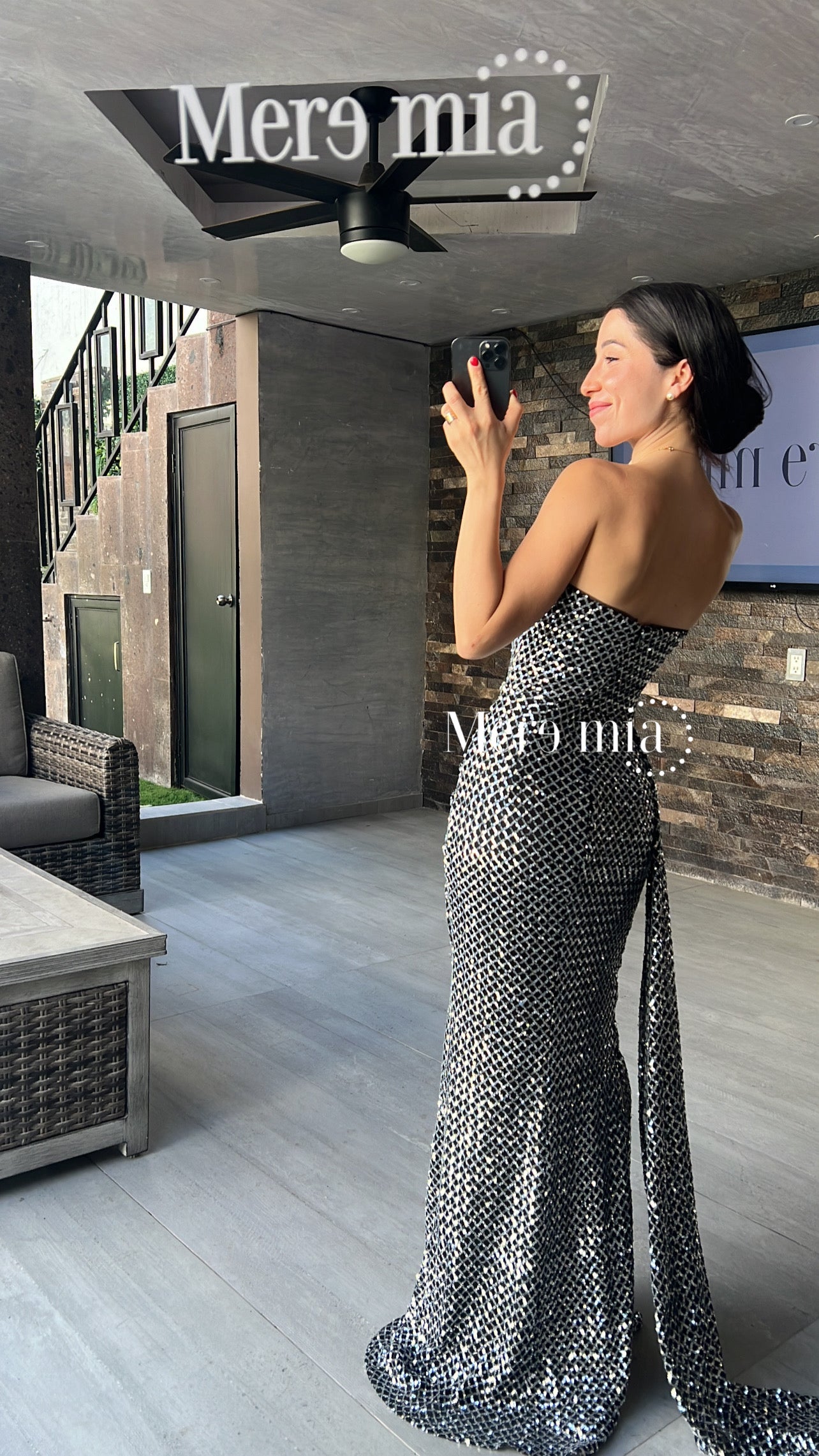 Vestido negro lent plata