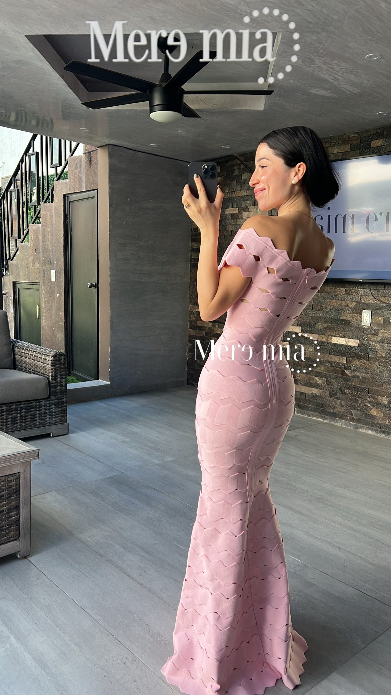 Vestido rosa ruff largo