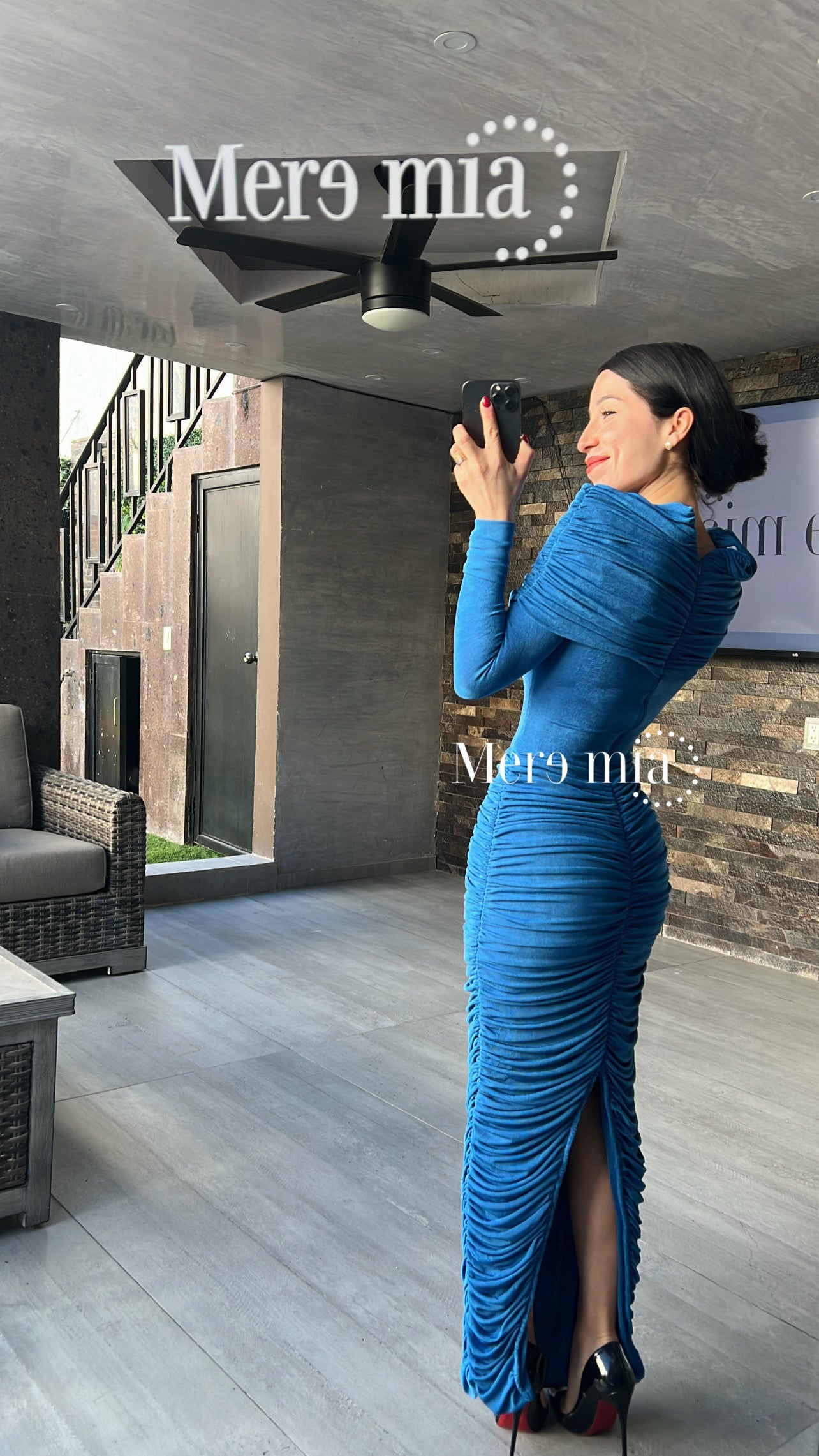 Vestido hombros olan plisado ml