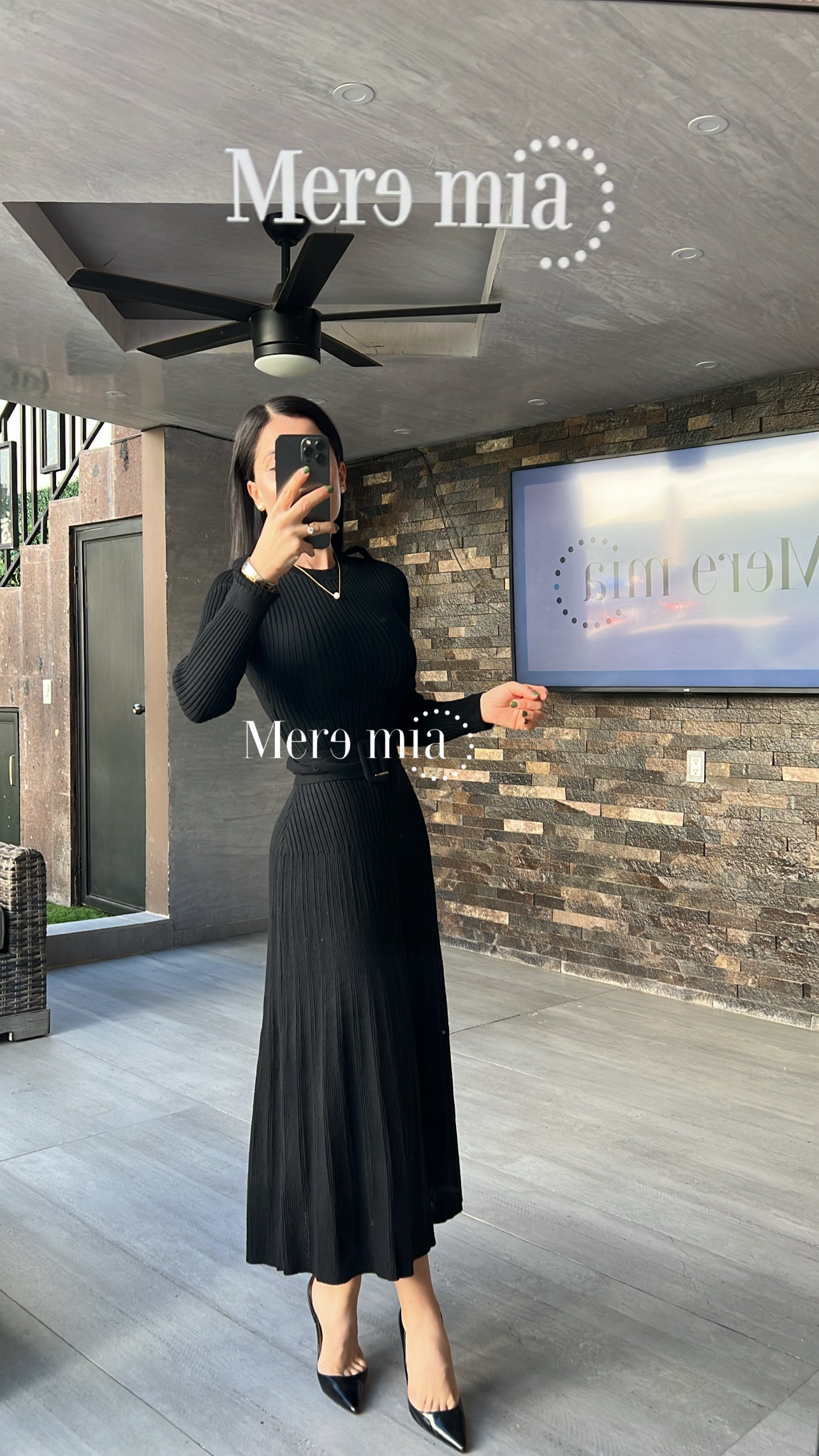 Vestido negro knit cinturón