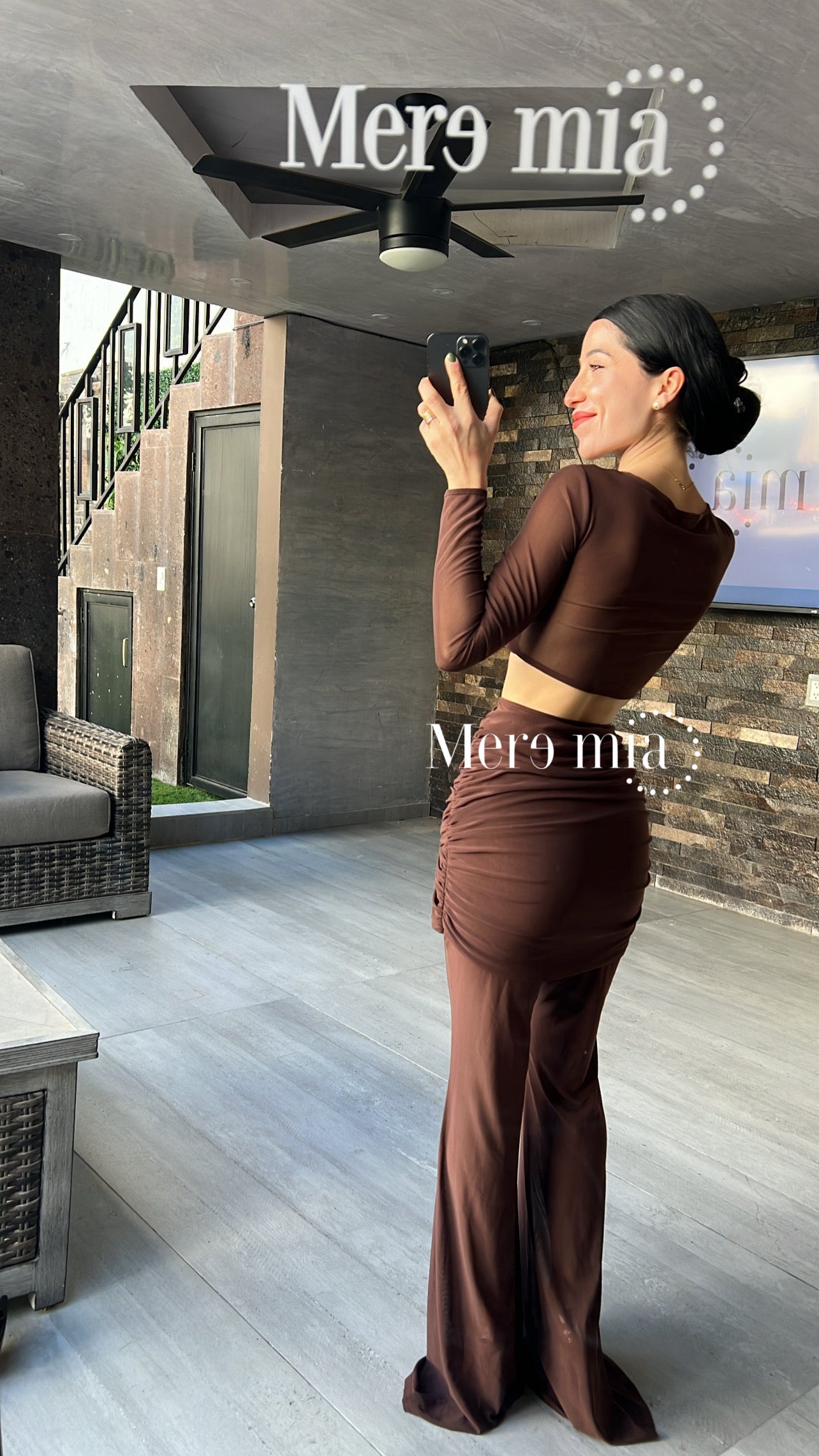 Conjunto cafe plisado pan