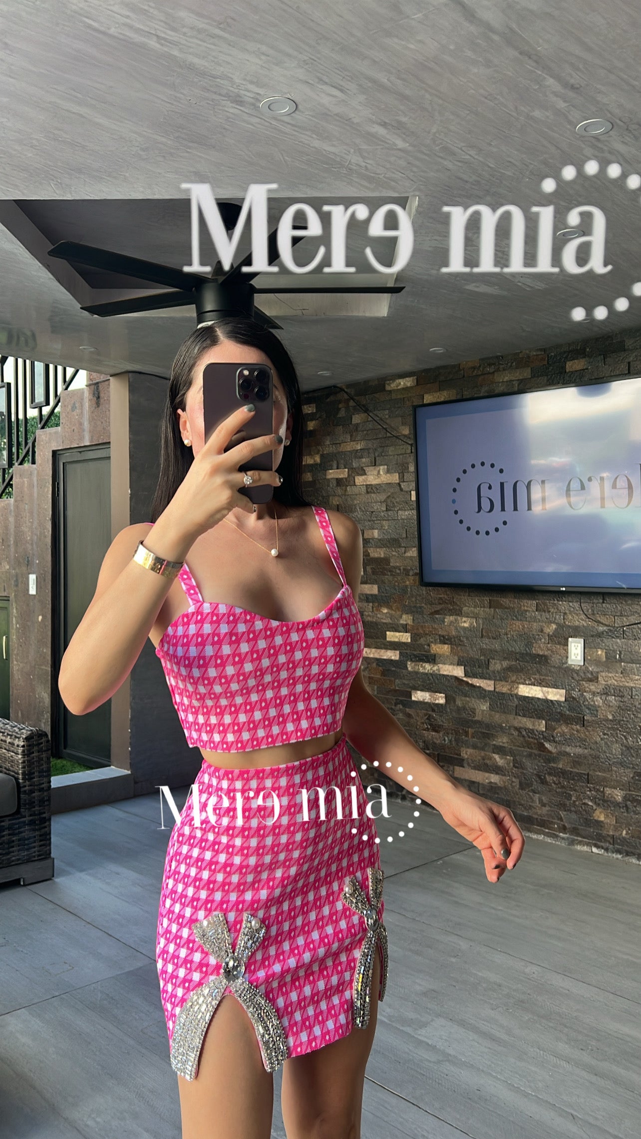 Conjunto rosa cuadros