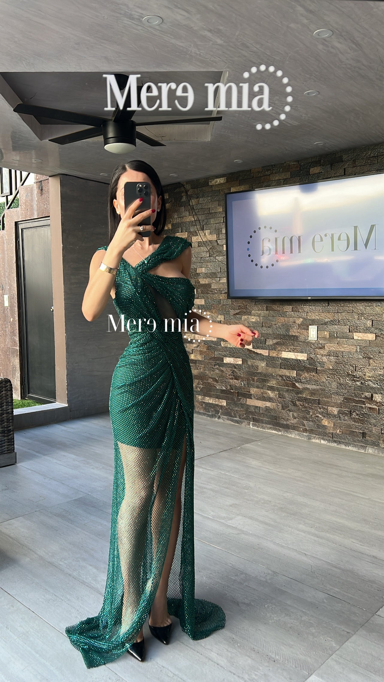 Vestido verde puntos malla