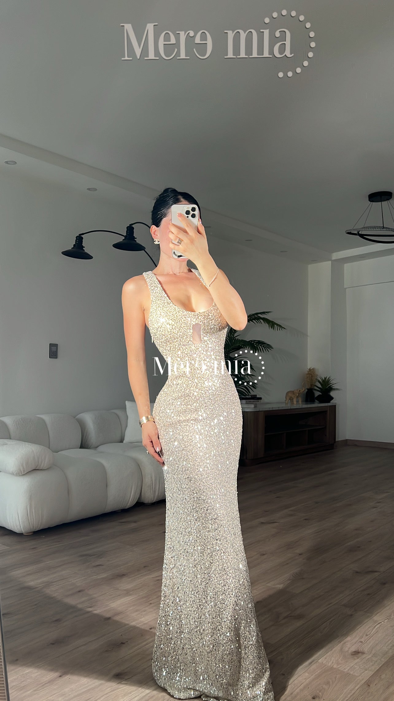 Vestido lent plata nude largo