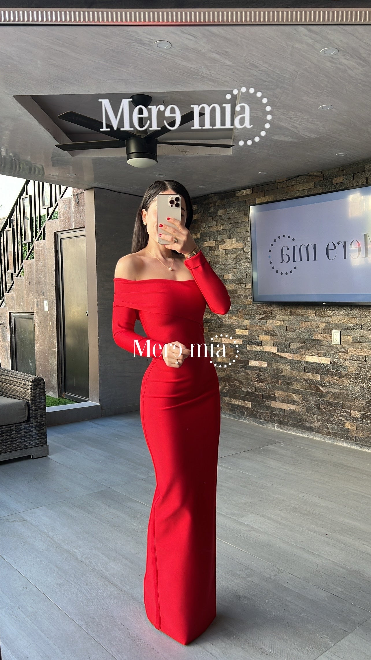 Vestido rojo ml liso largo