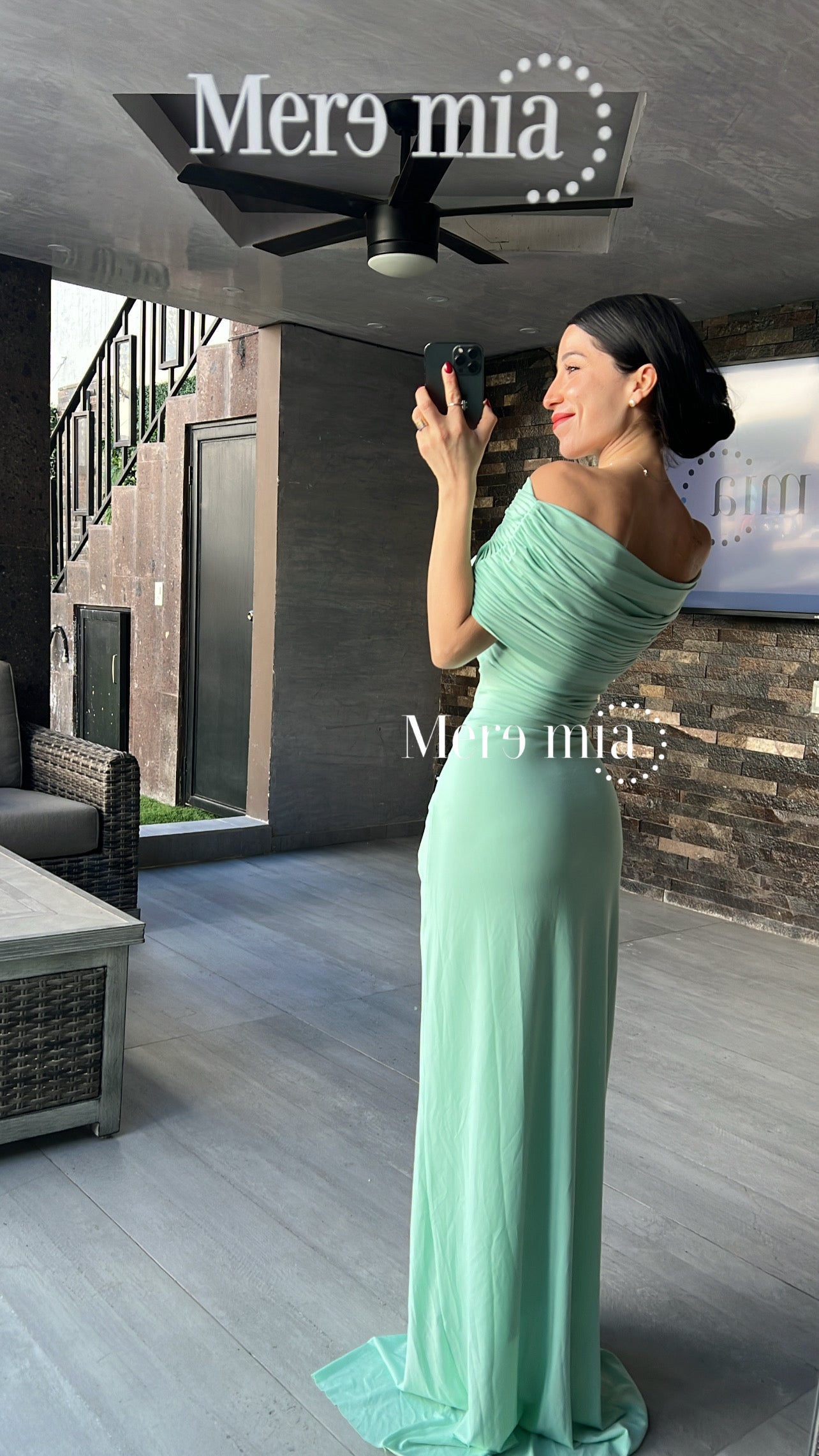 Vestido menta plisado nudo