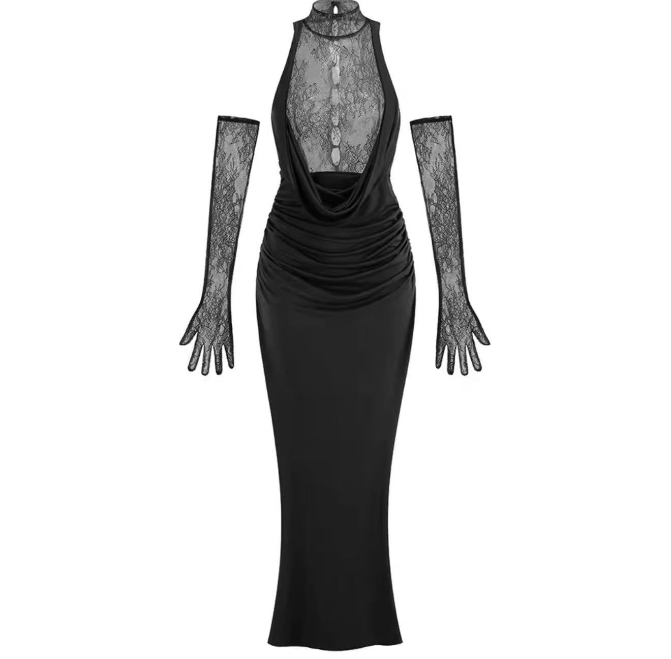 Vestido encaje guantes sat