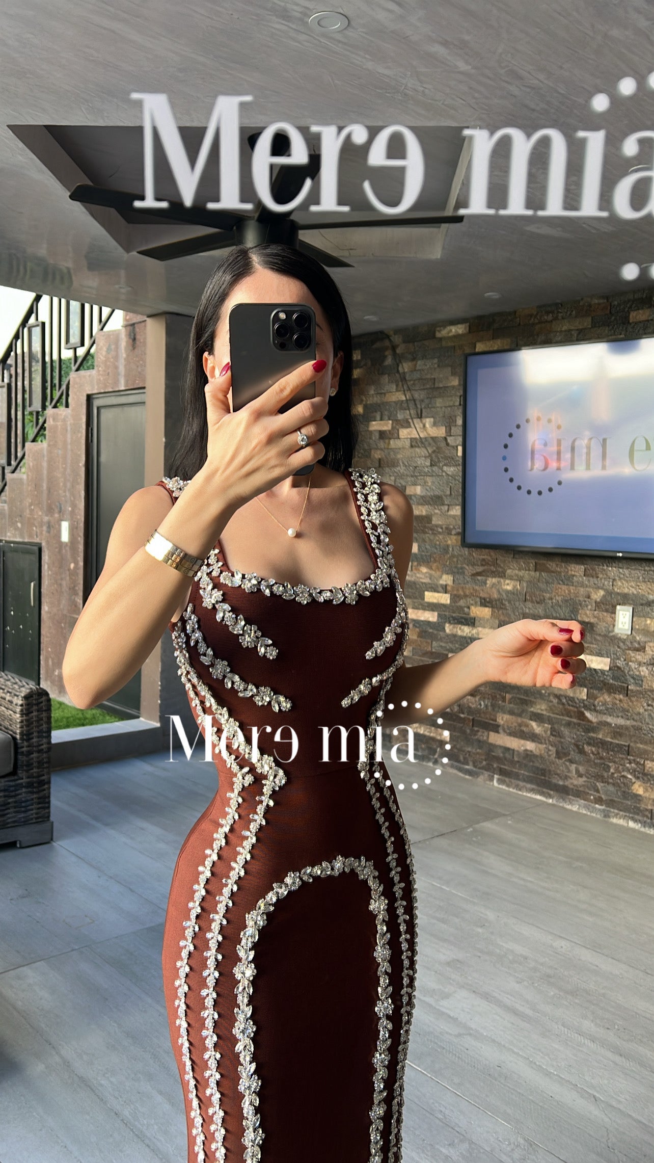 Vestido café apl plata