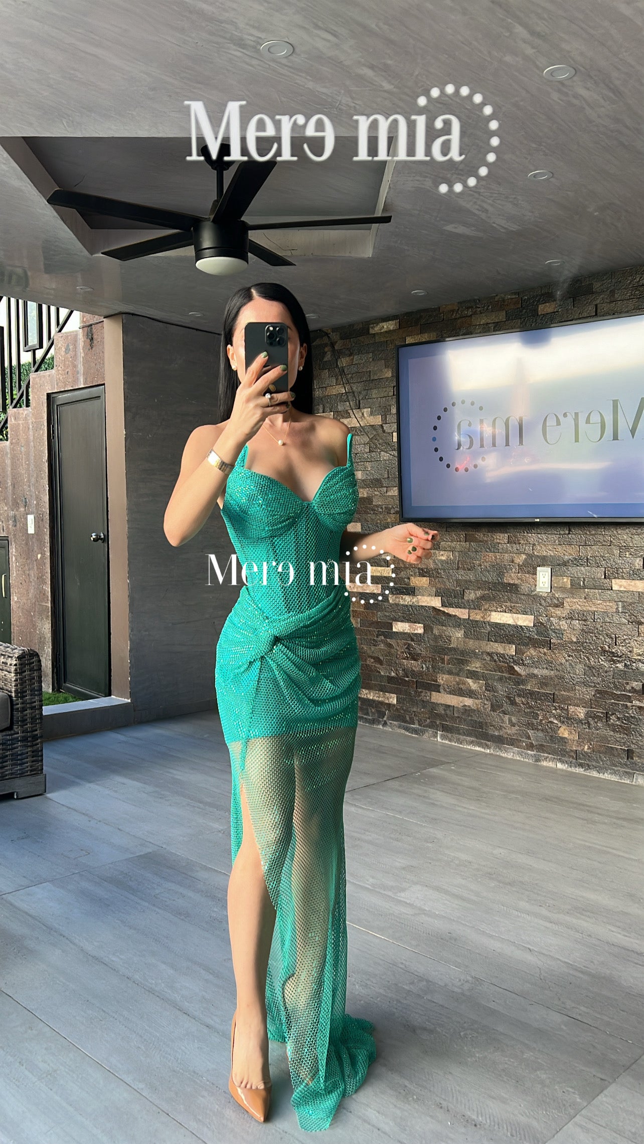 Vestido puntos malla turq