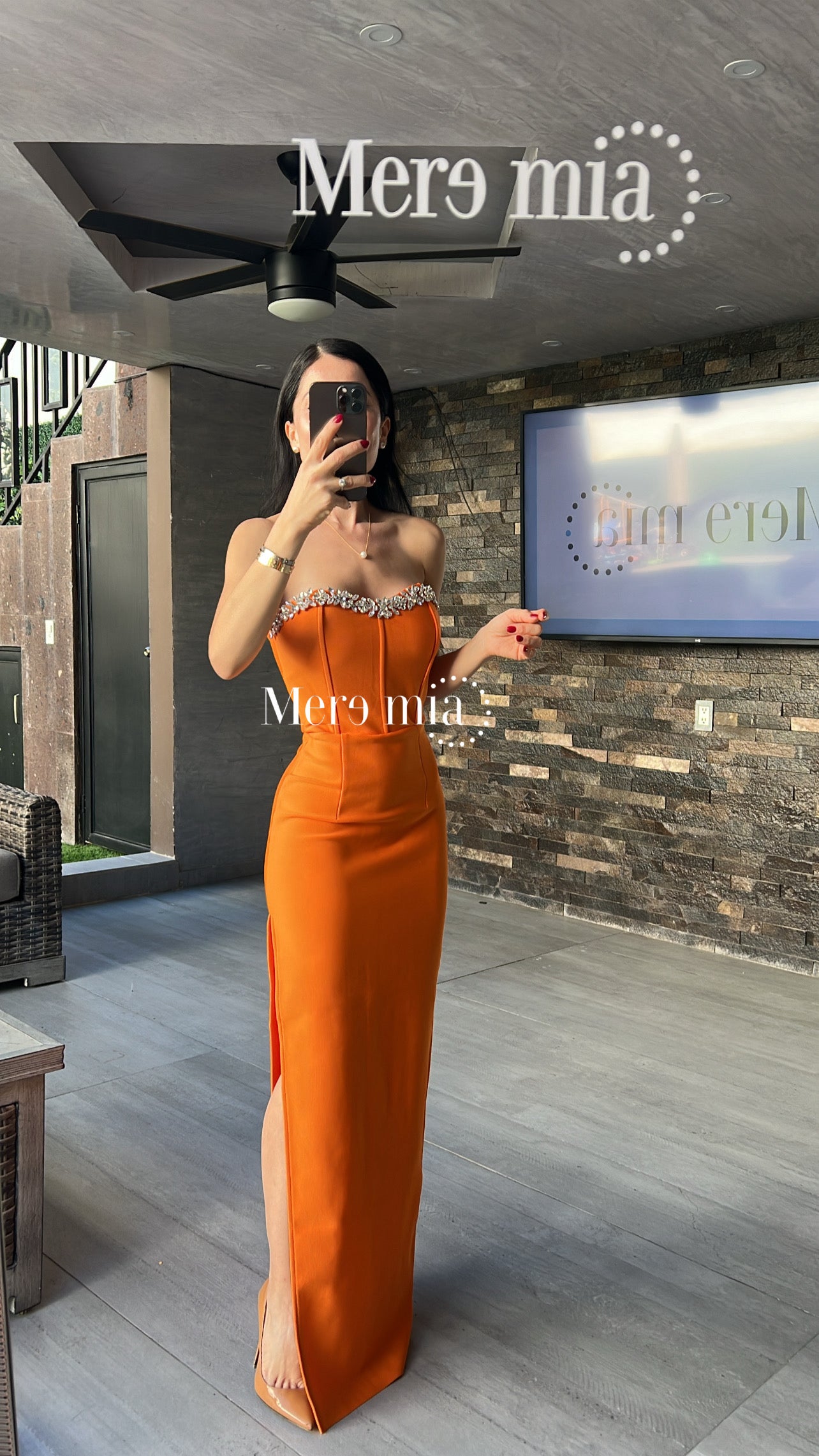 Vestido naranja strapp apl arr