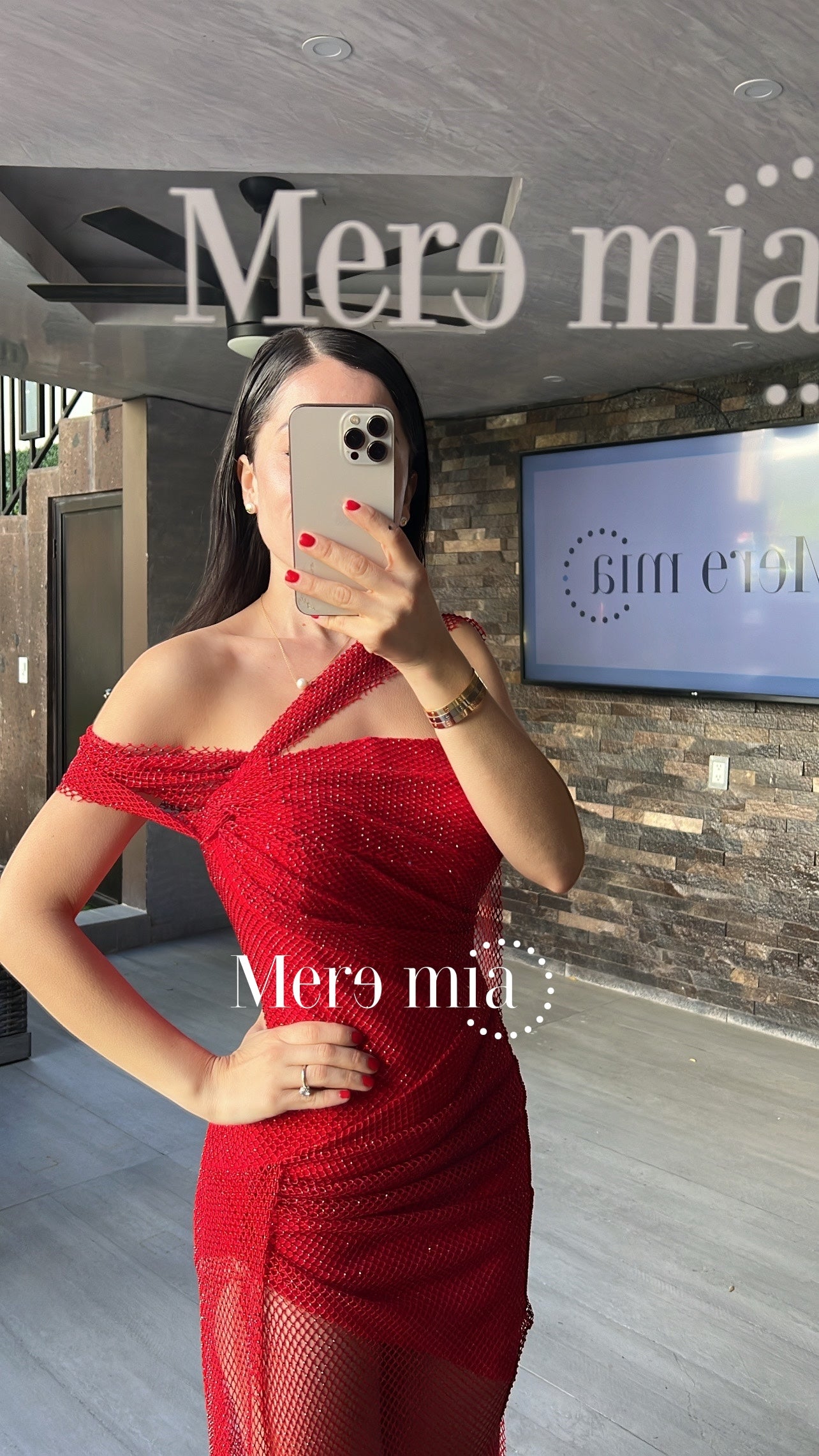 Vestido rojo puntos largo