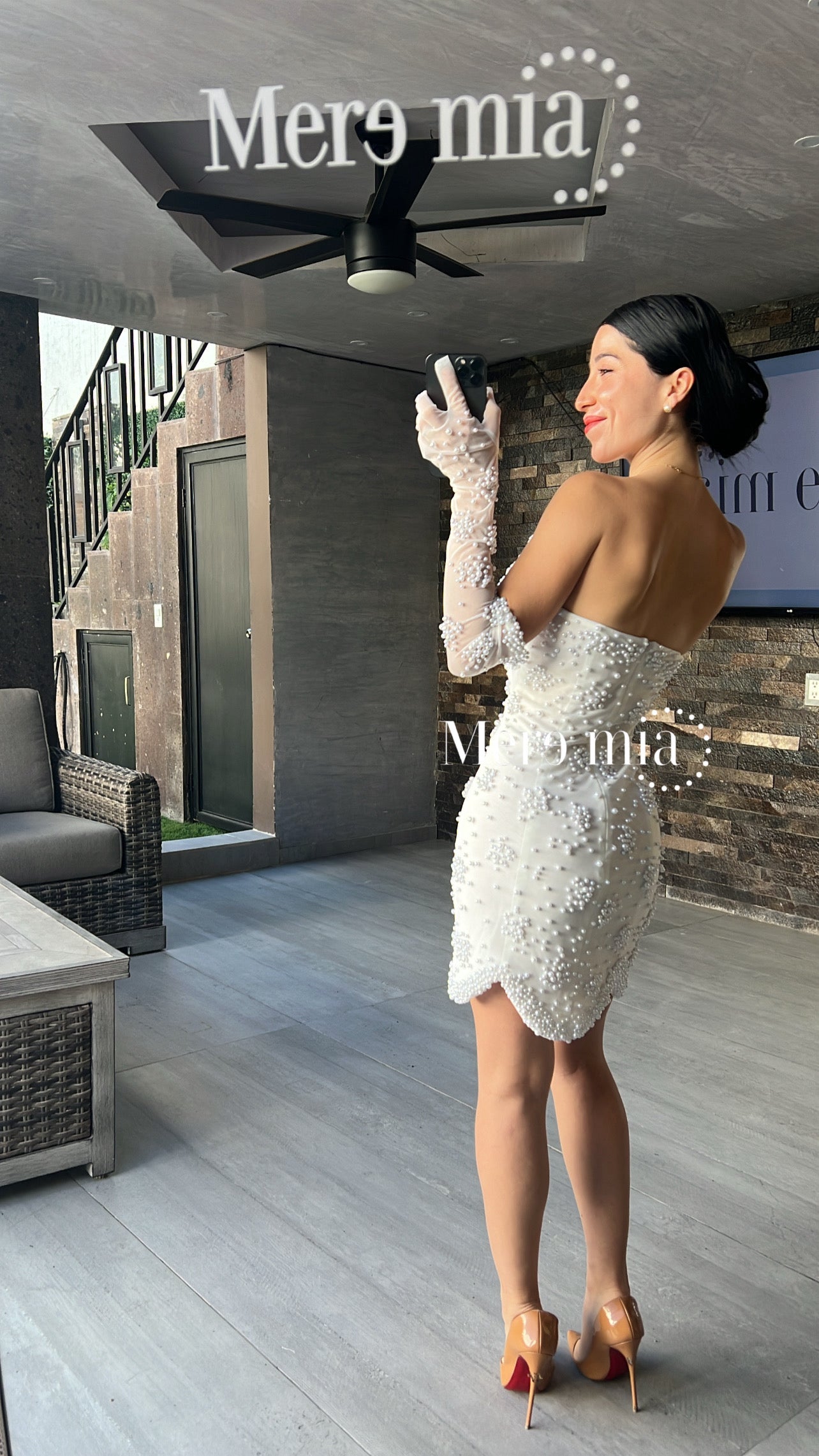 Vestido blanco perlas corto