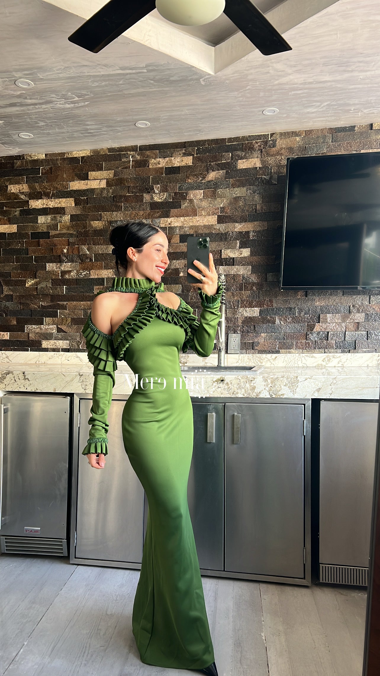 Vestido verde ml plis sha