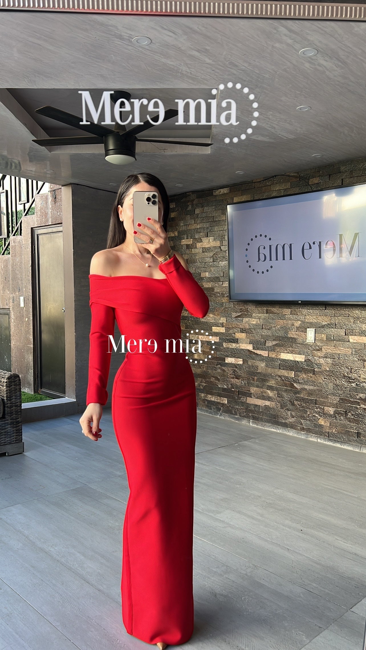 Vestido rojo ml liso largo