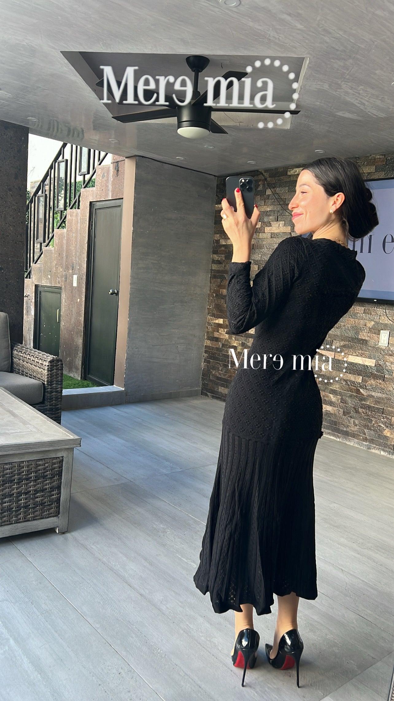 Vestido negro rayado botones