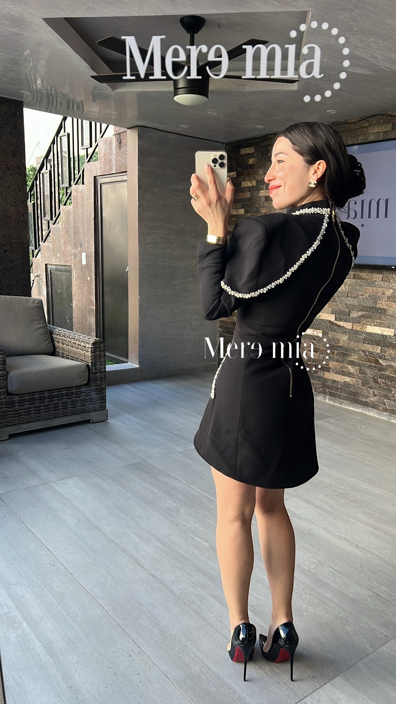 Vestido negro corto plata