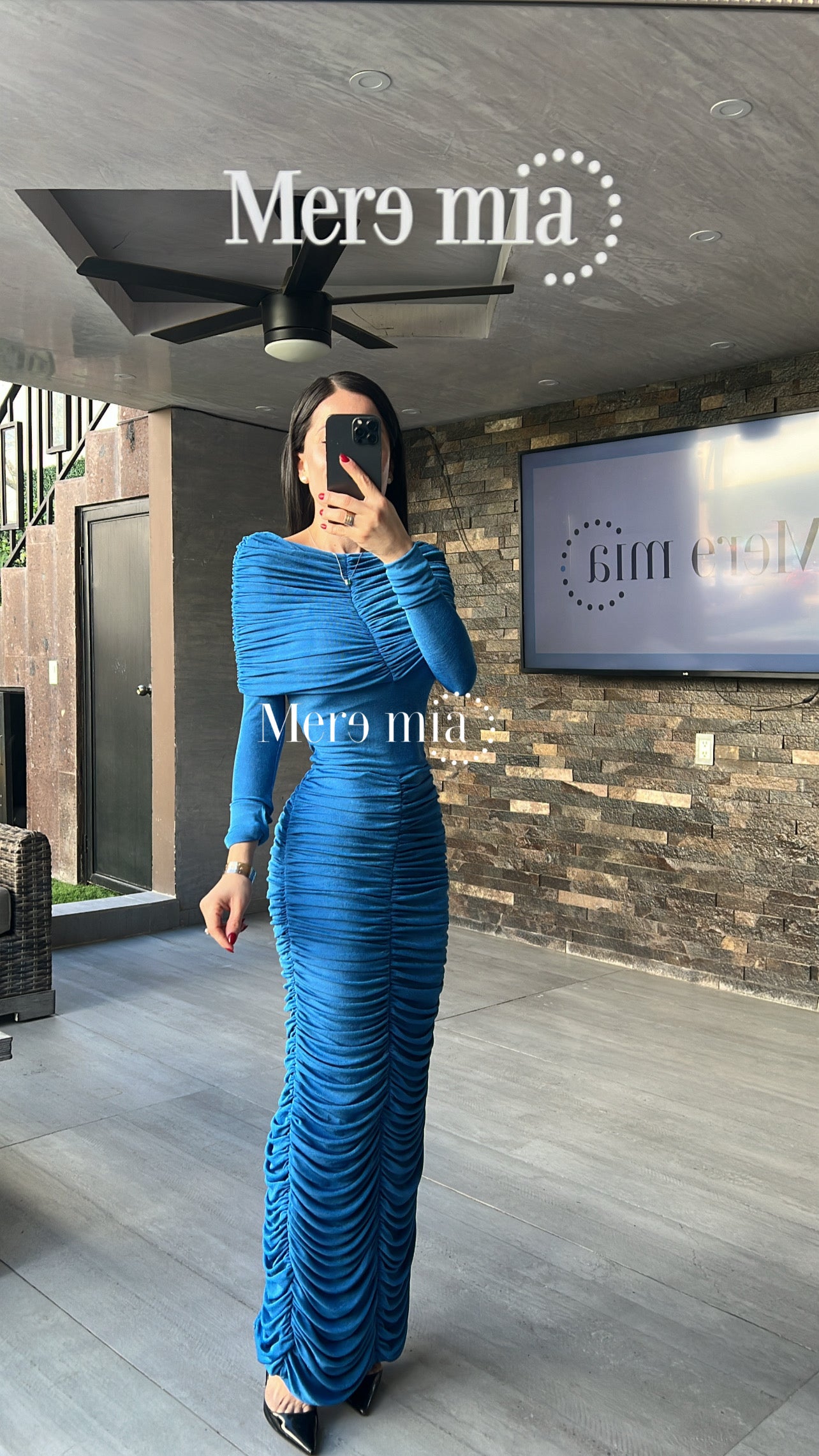 Vestido hombros olan plisado ml