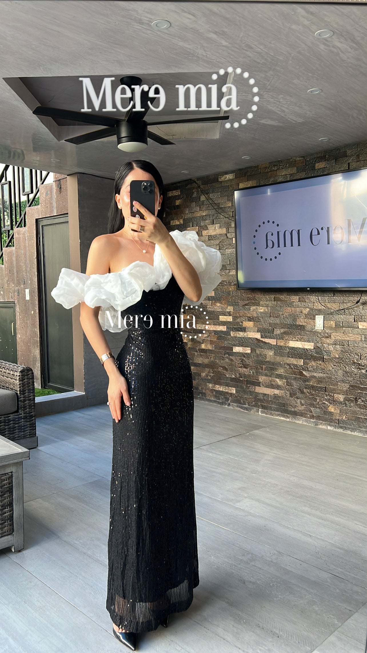 Vestido negro scrunchie blanca