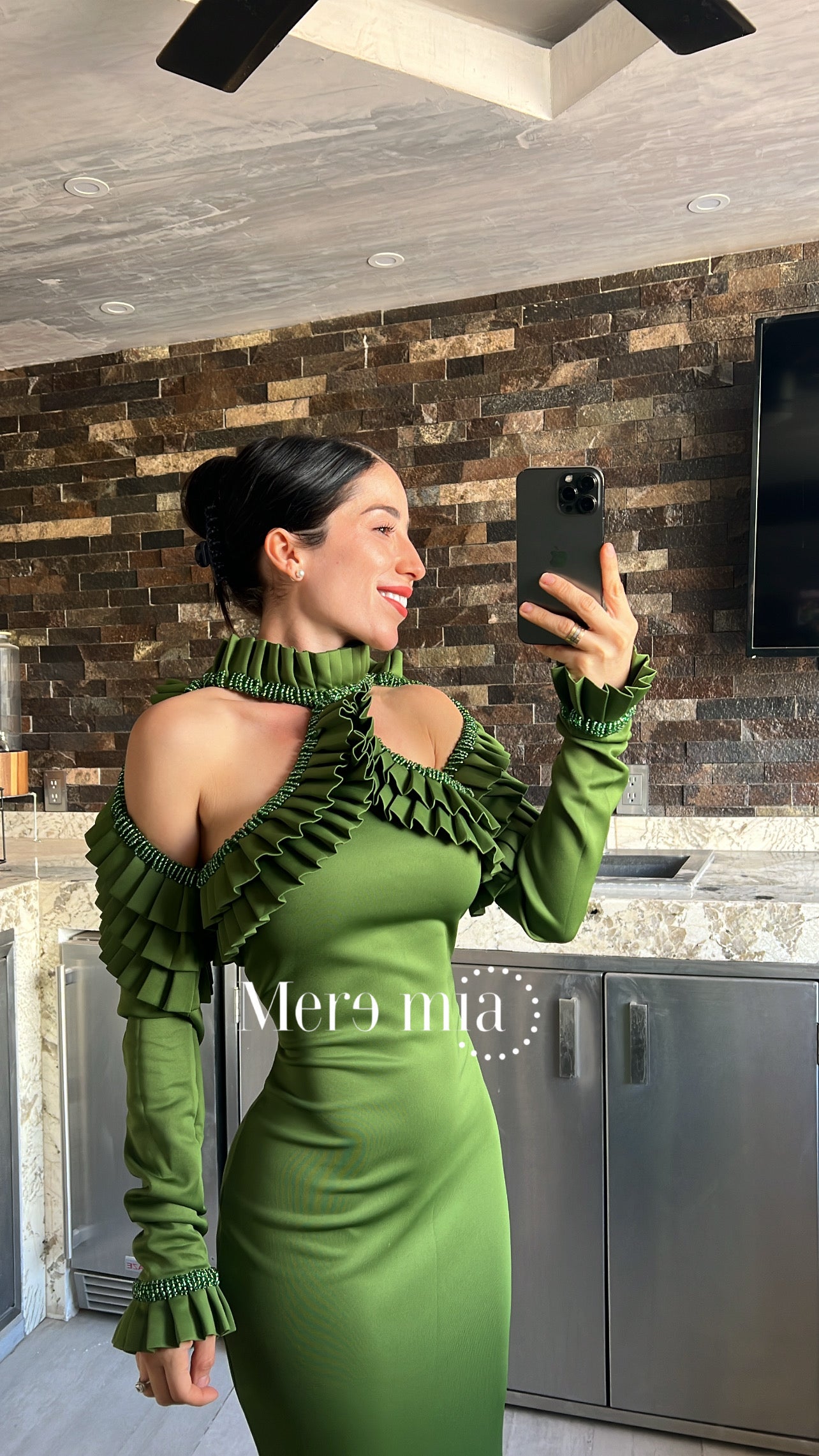 Vestido verde ml plis sha
