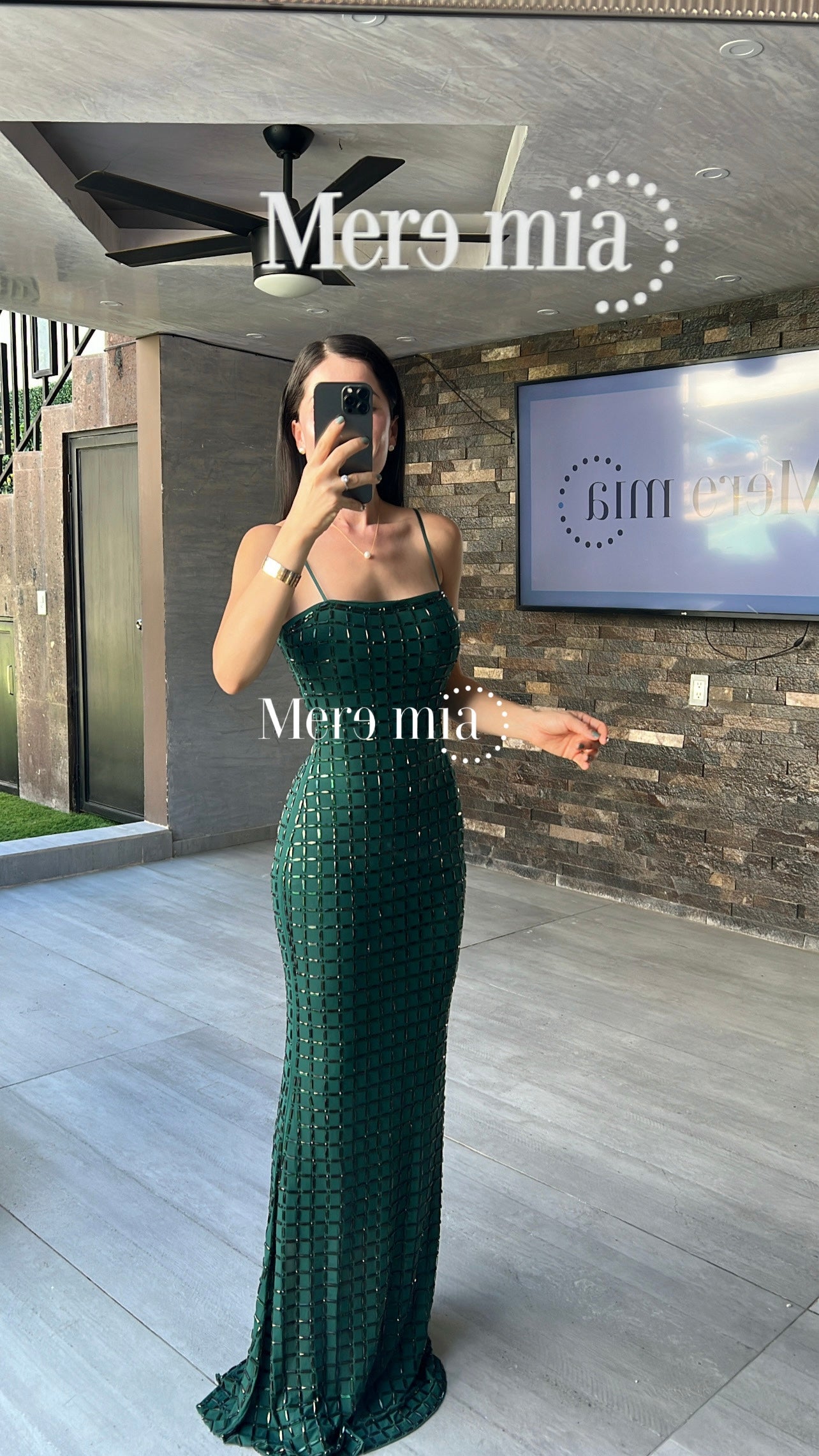 Vestido verde apl largo