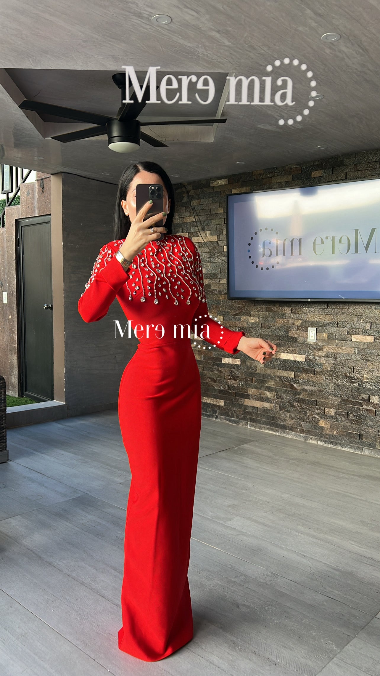 Vestido rojo gotas cristales