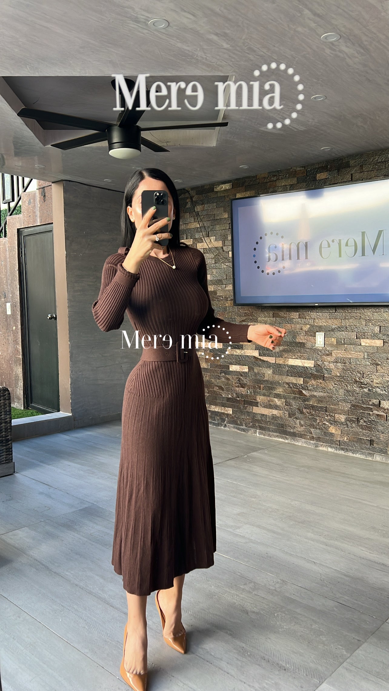 Vestido Café Knit Cinturón