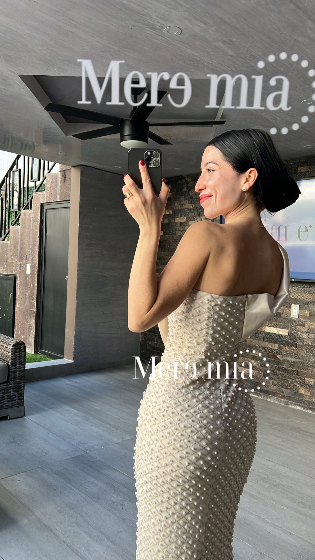 Vestido beige perlas sat