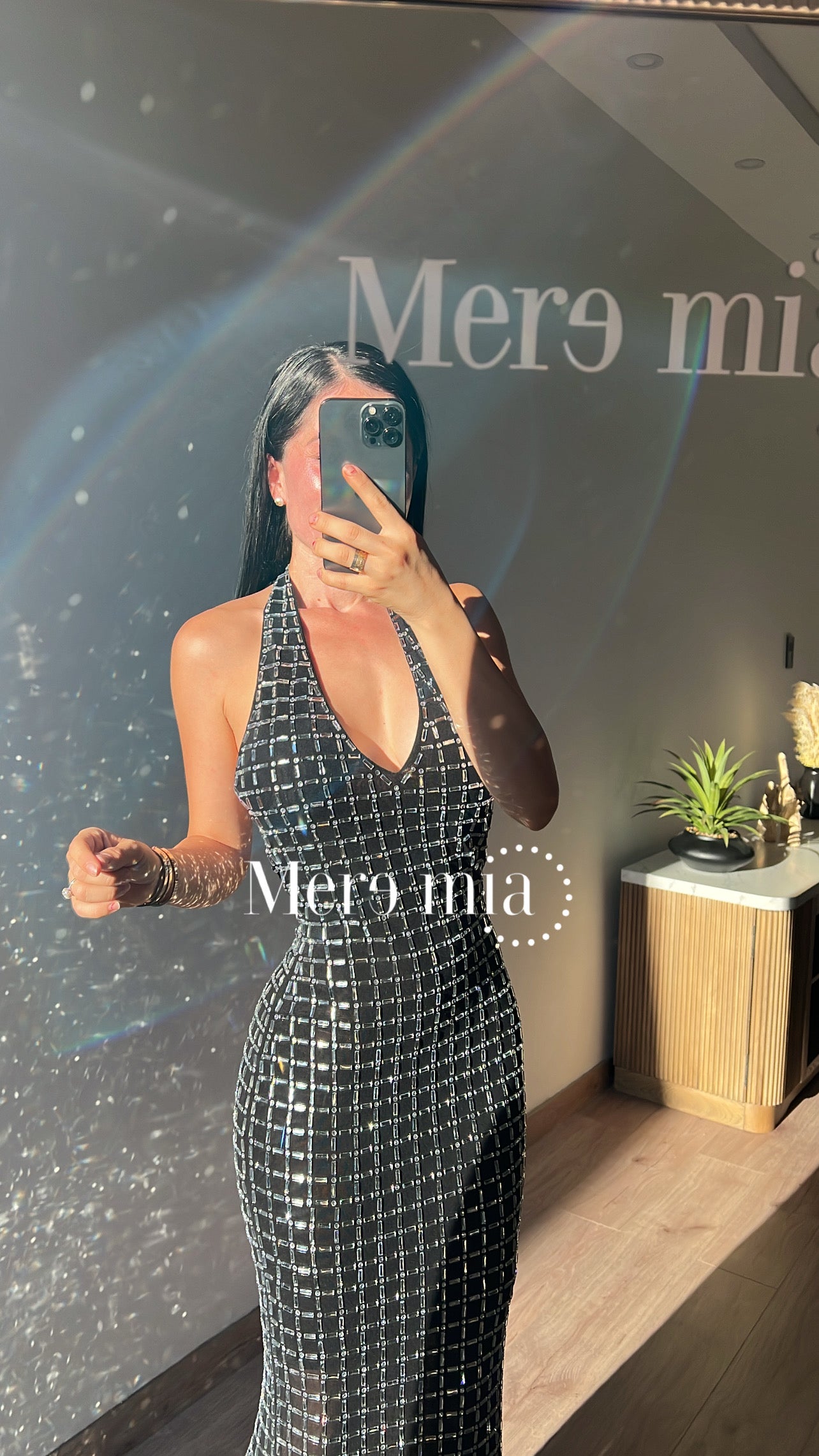 Vestido negro halter plata V