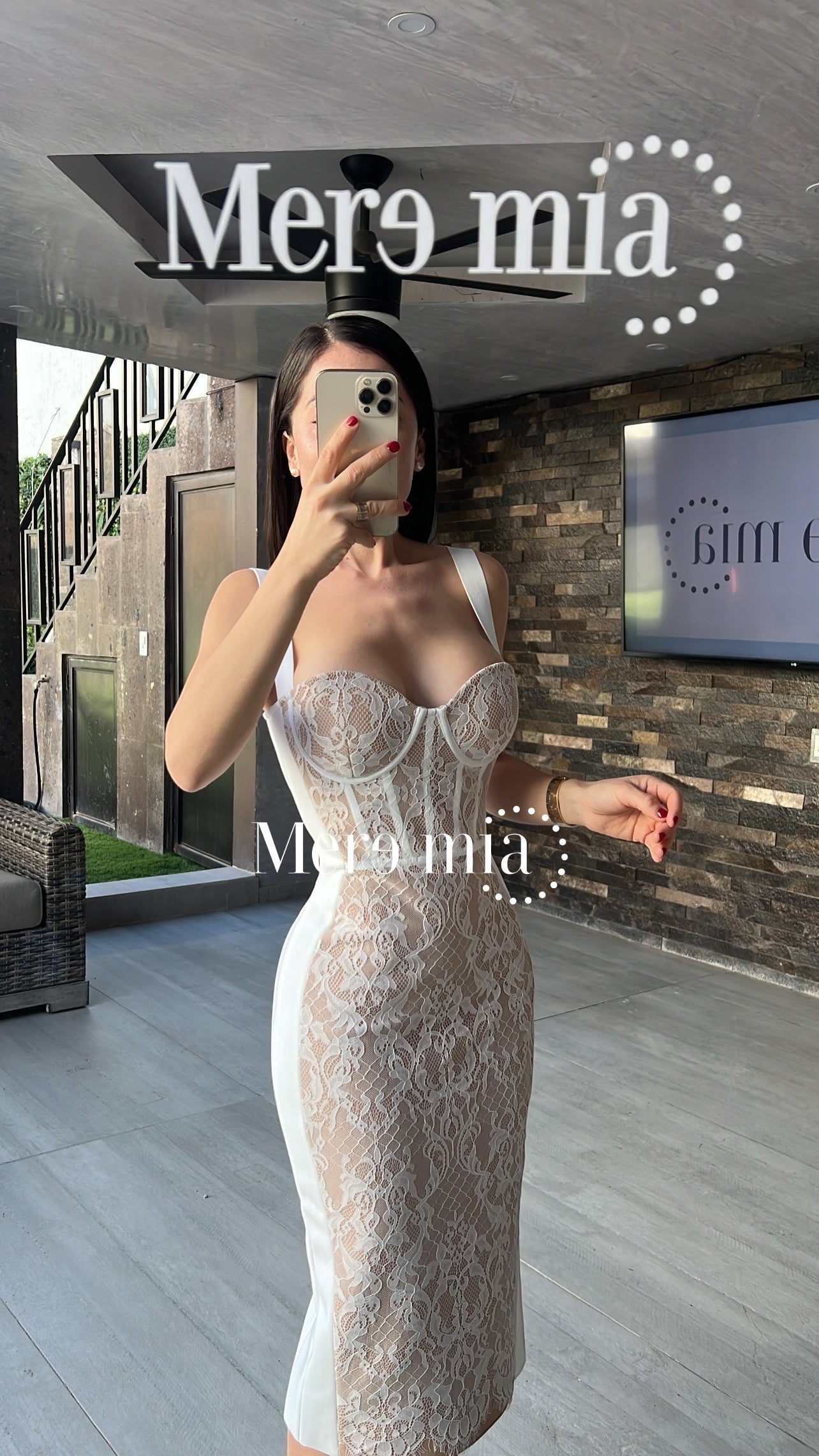 Vestido encaje nude blanco