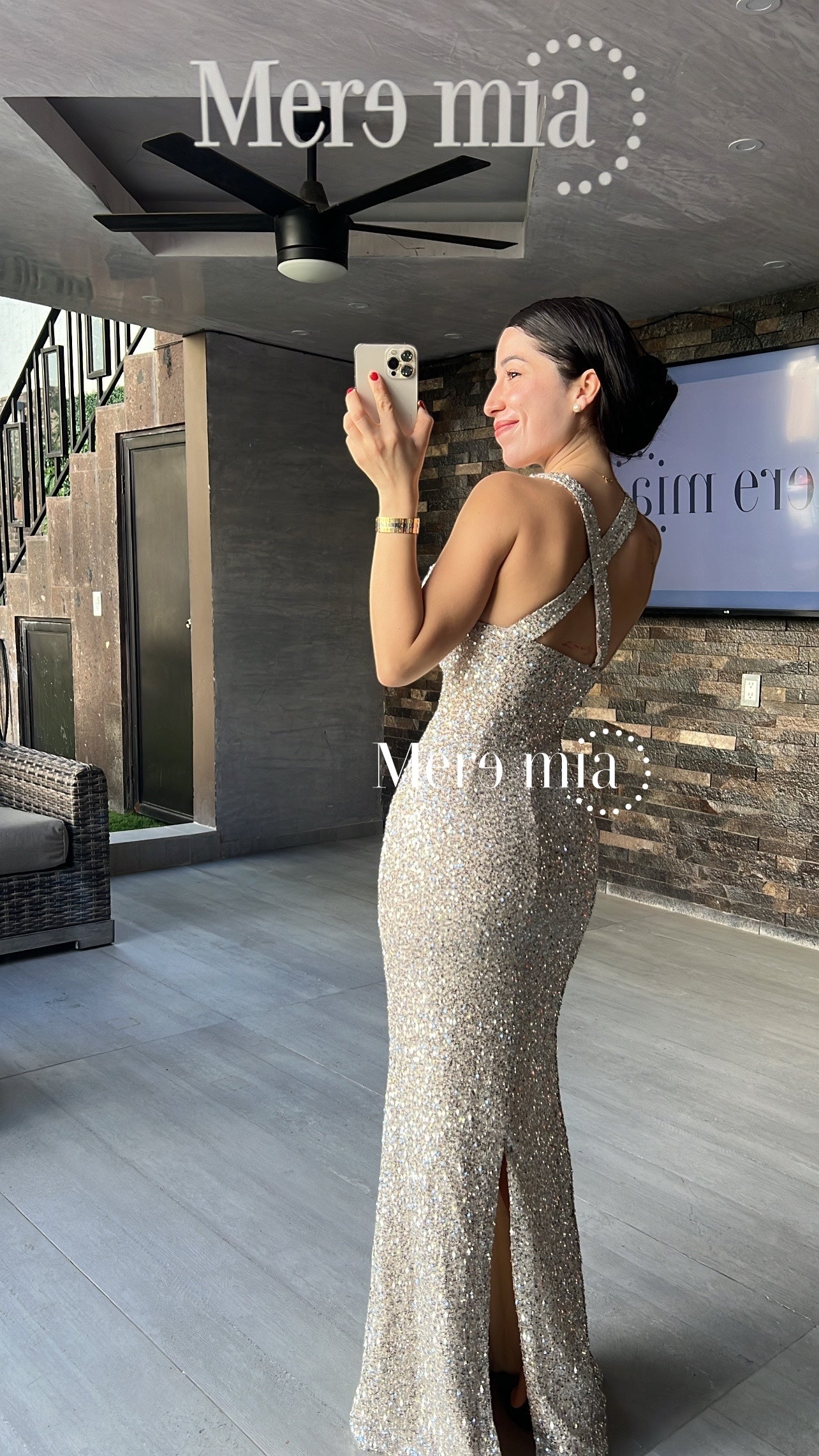 Vestido lent plata nude largo