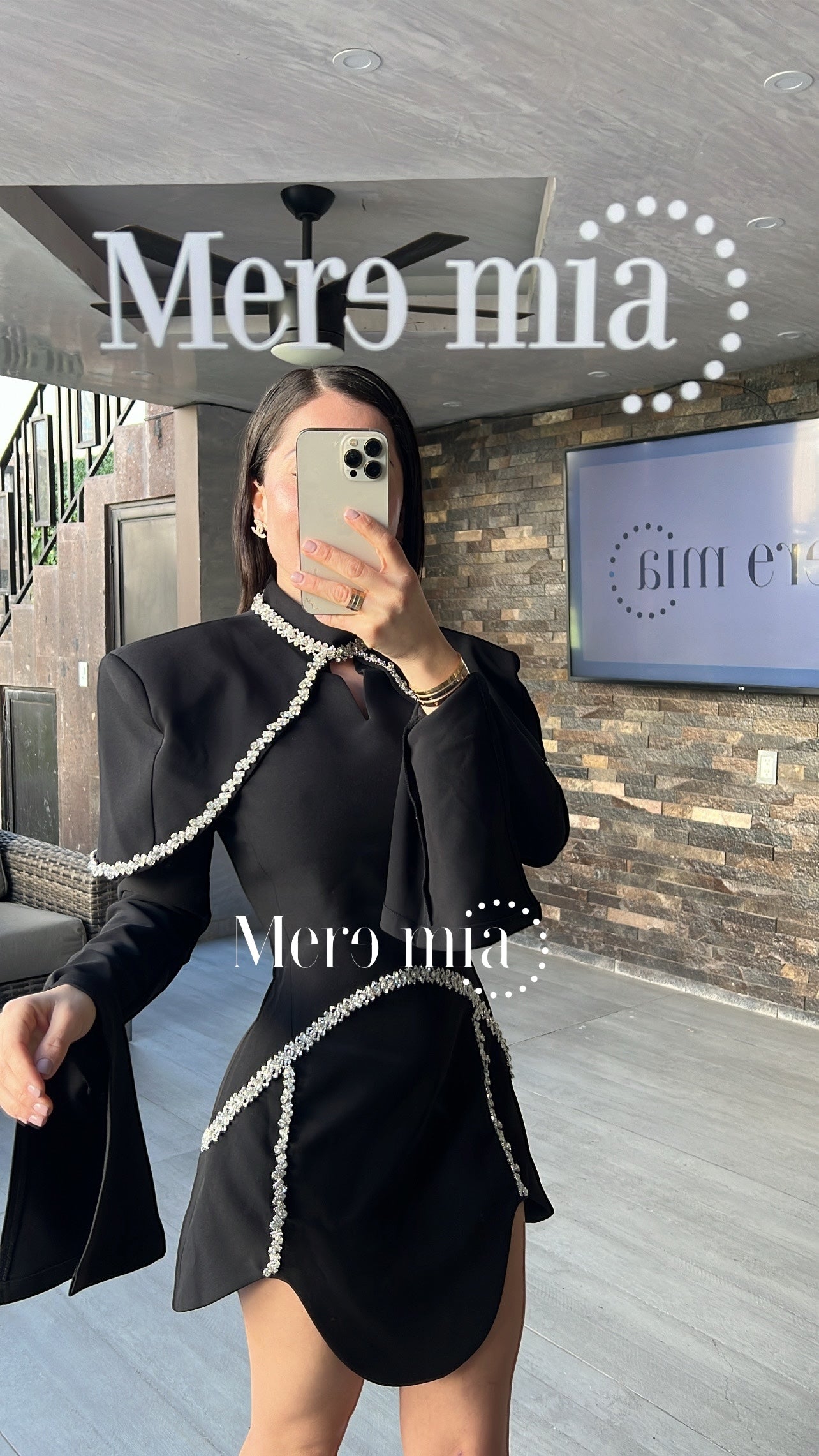 Vestido negro corto plata