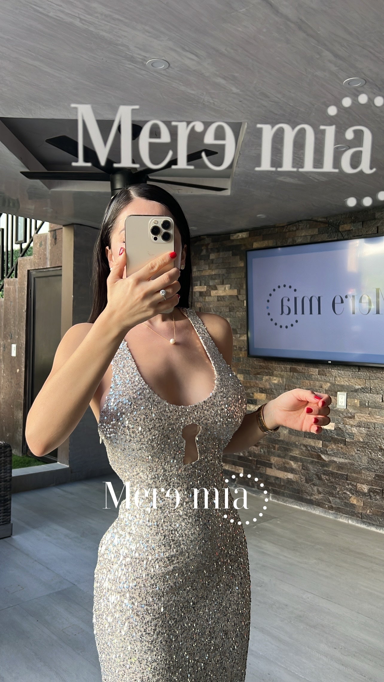 Vestido lent plata nude largo