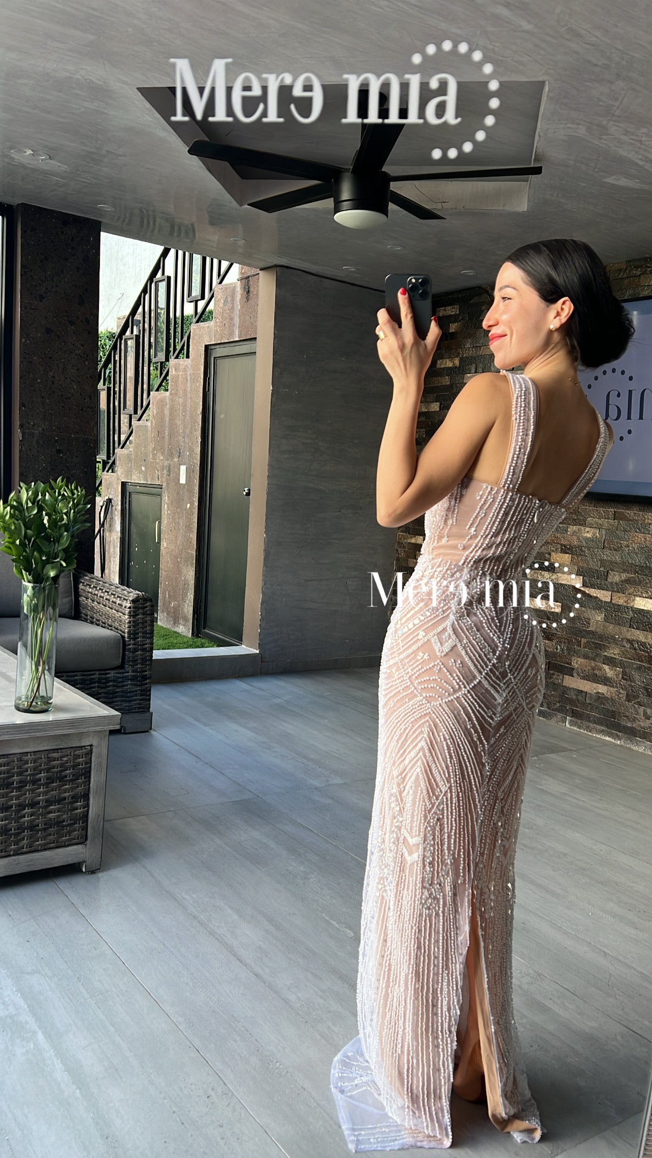 Vestido nude perlas apl V