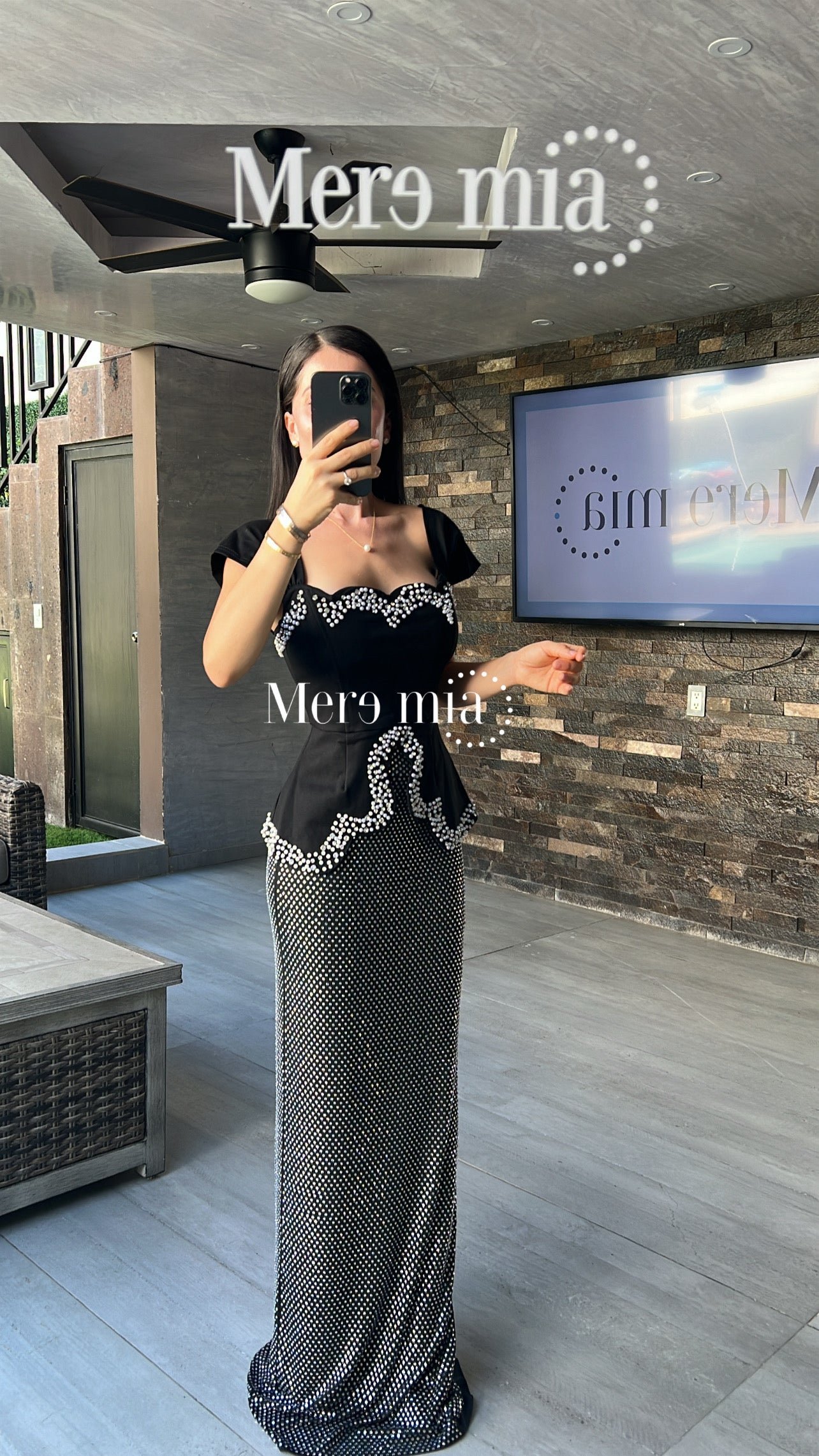 Conjunto negro puntos blusa