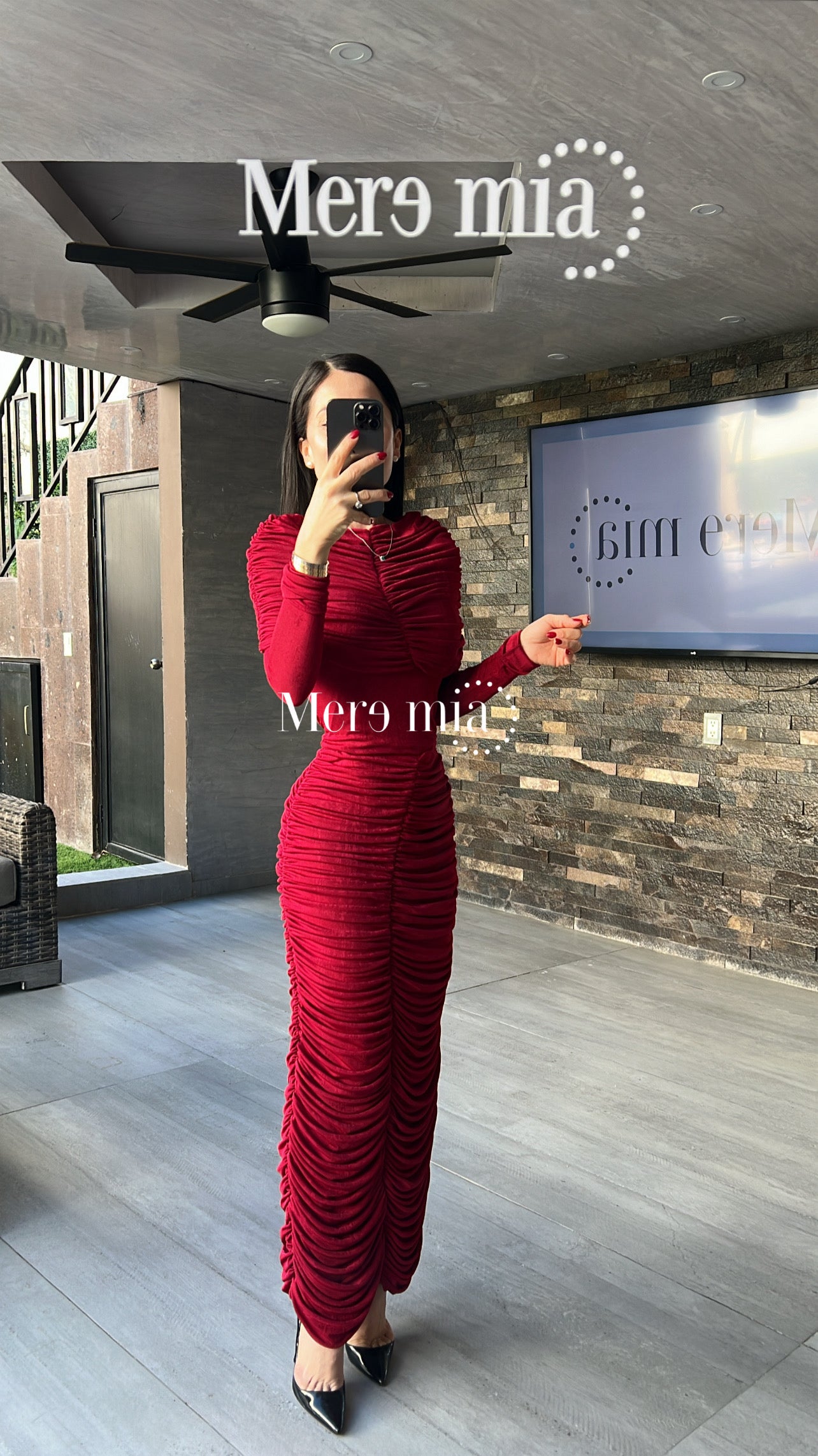 Vestido hombros olan plisado ml