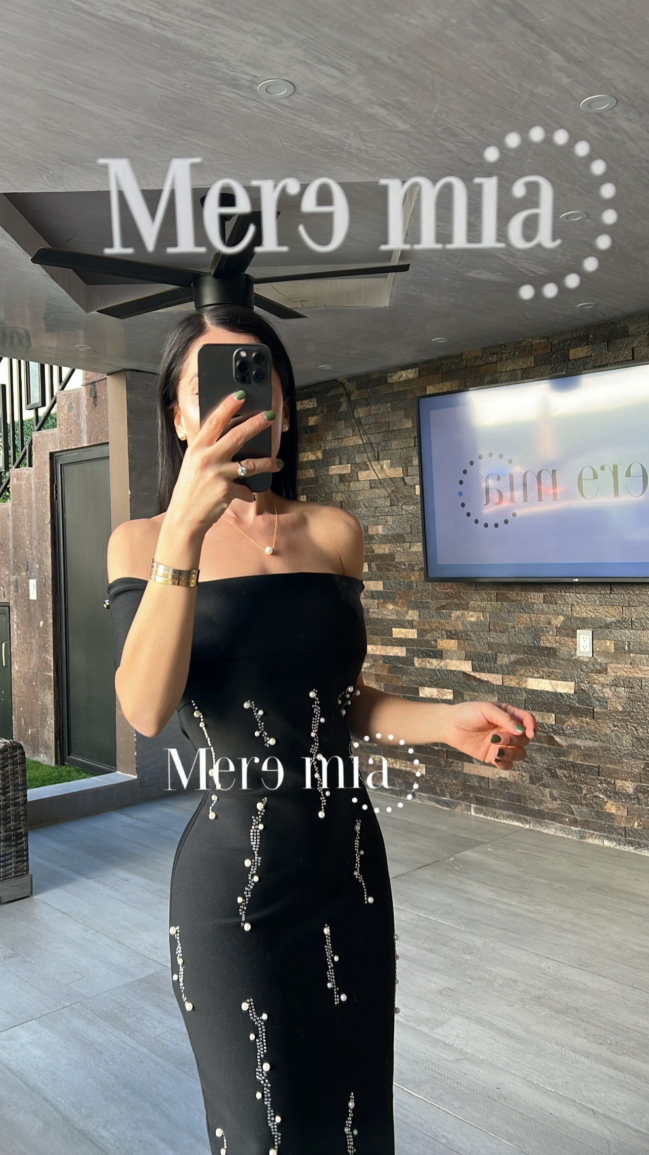 Vestido negro raya plata