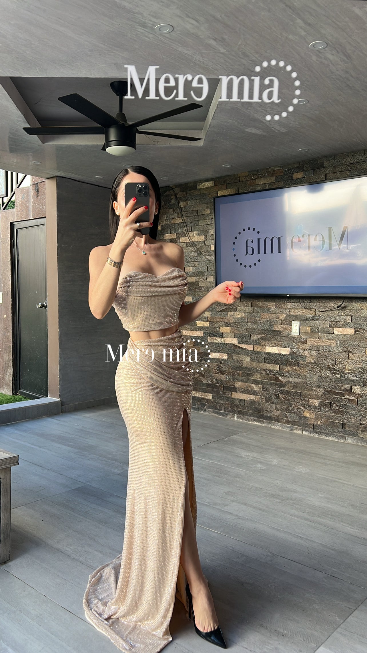 Conjunto beige puntos