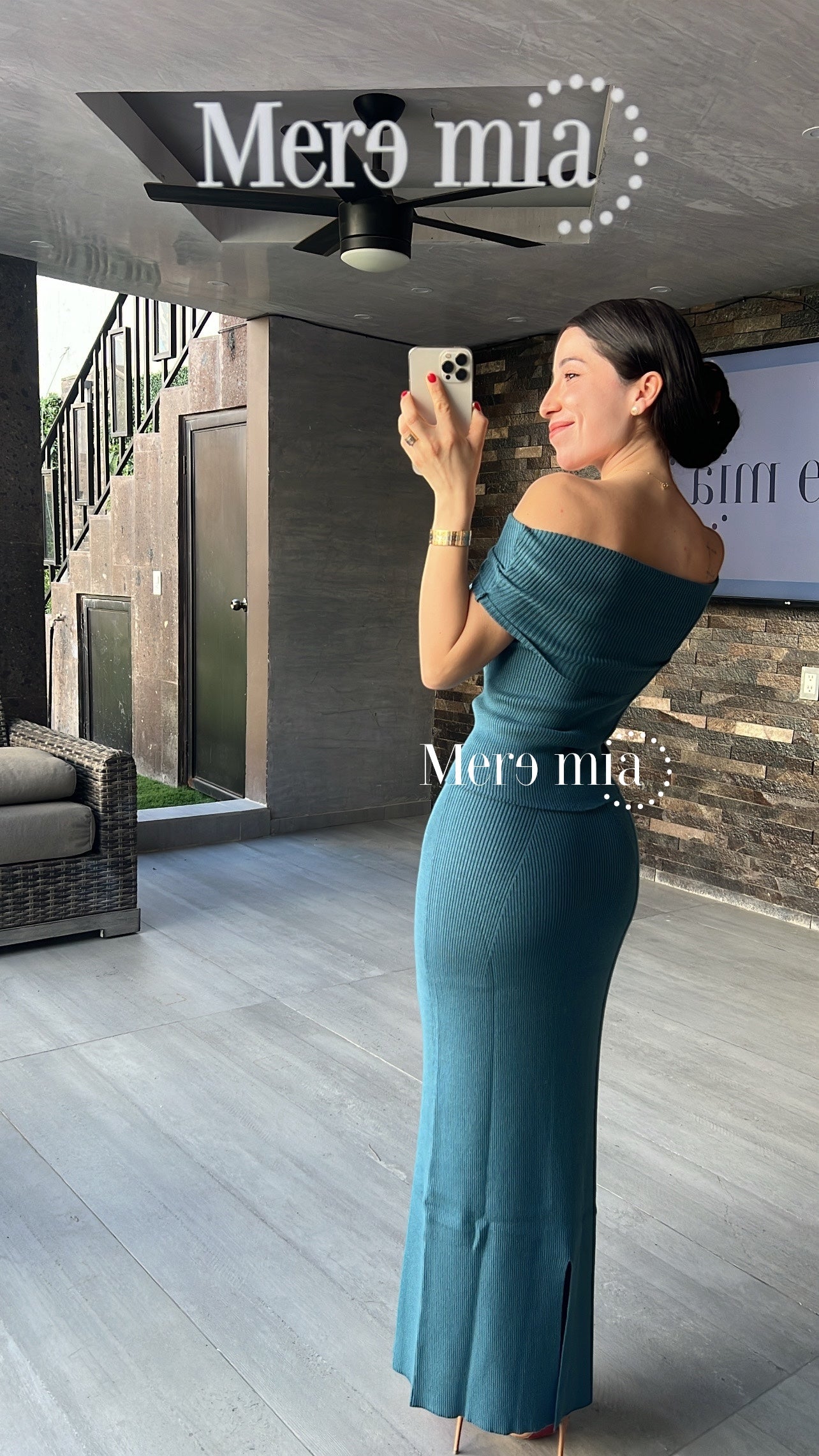 Conjunto azul olan liso hombros