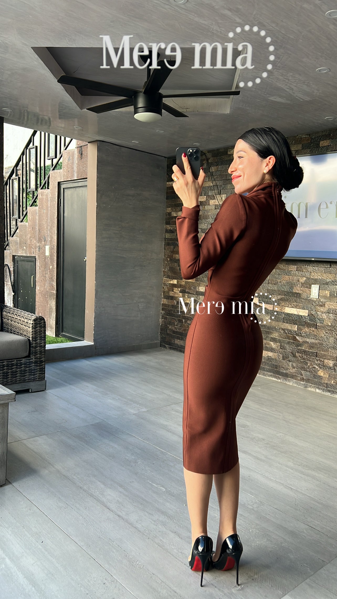 Vestido café manga larga