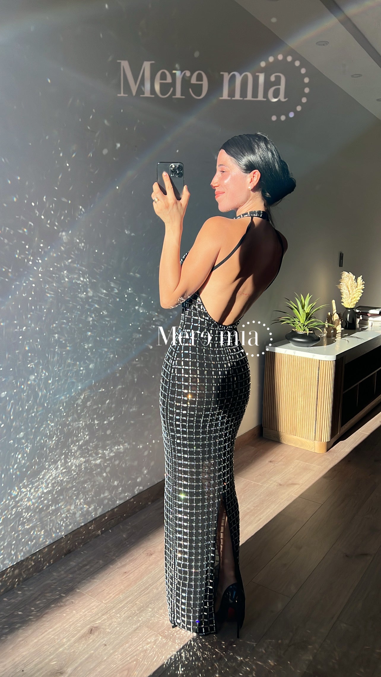 Vestido negro halter plata V