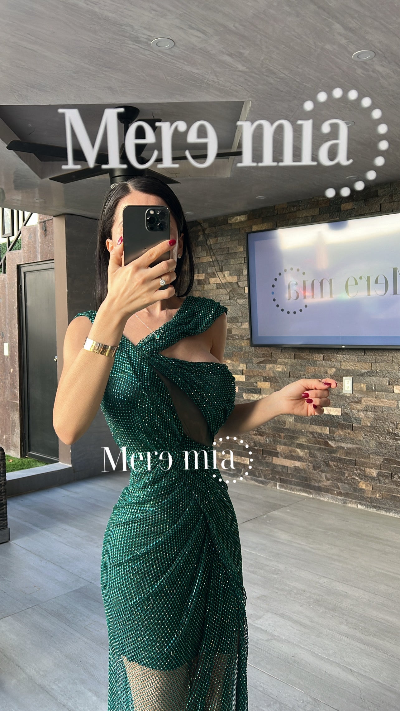 Vestido verde puntos malla