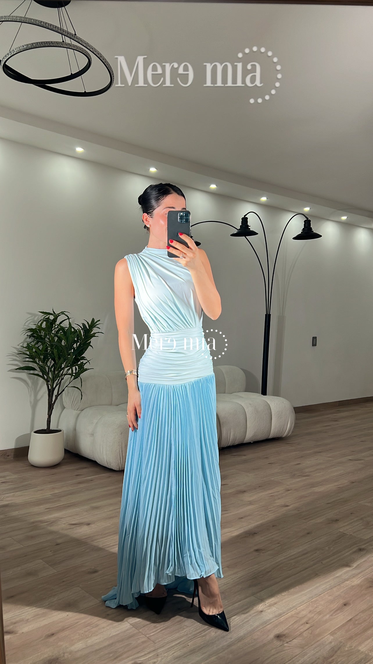 Vestido drapeado plisado cint