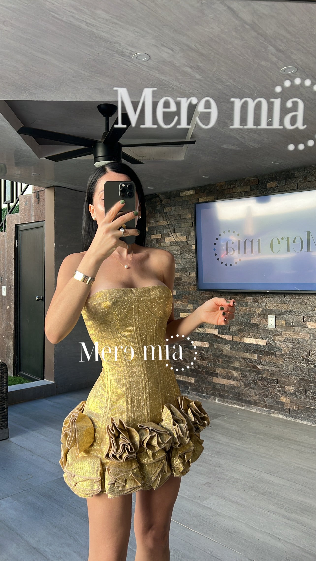 Vestido dorado flores ab