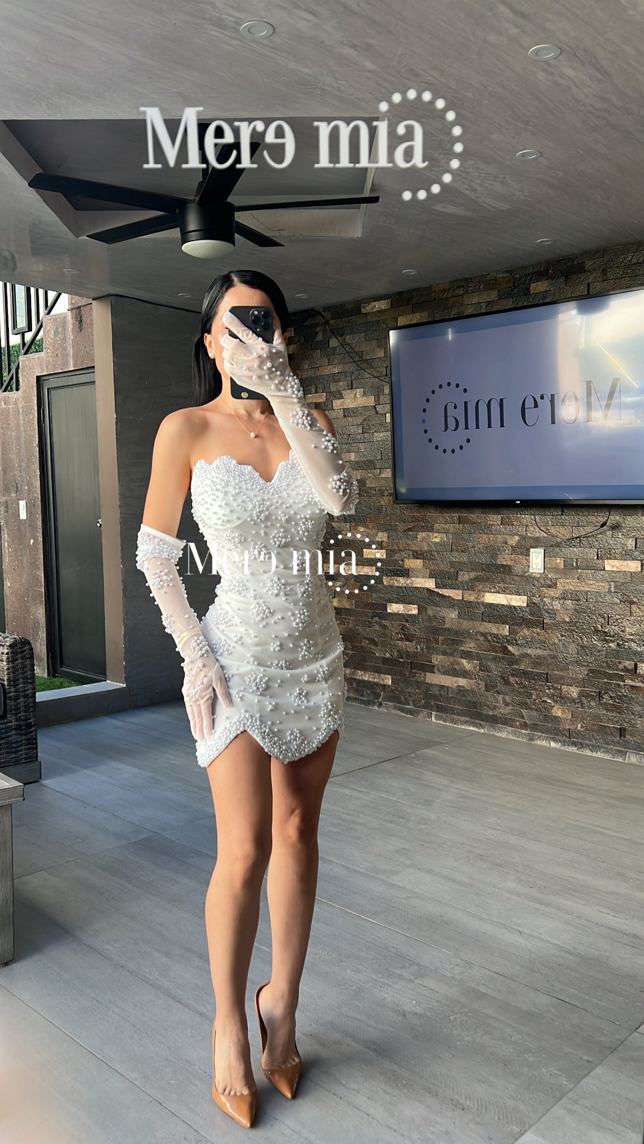 Vestido blanco perlas corto