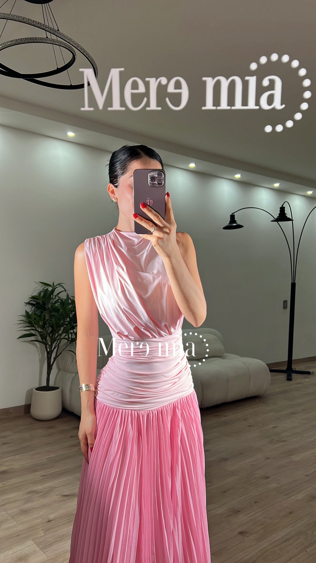 Vestido drapeado plisado cint