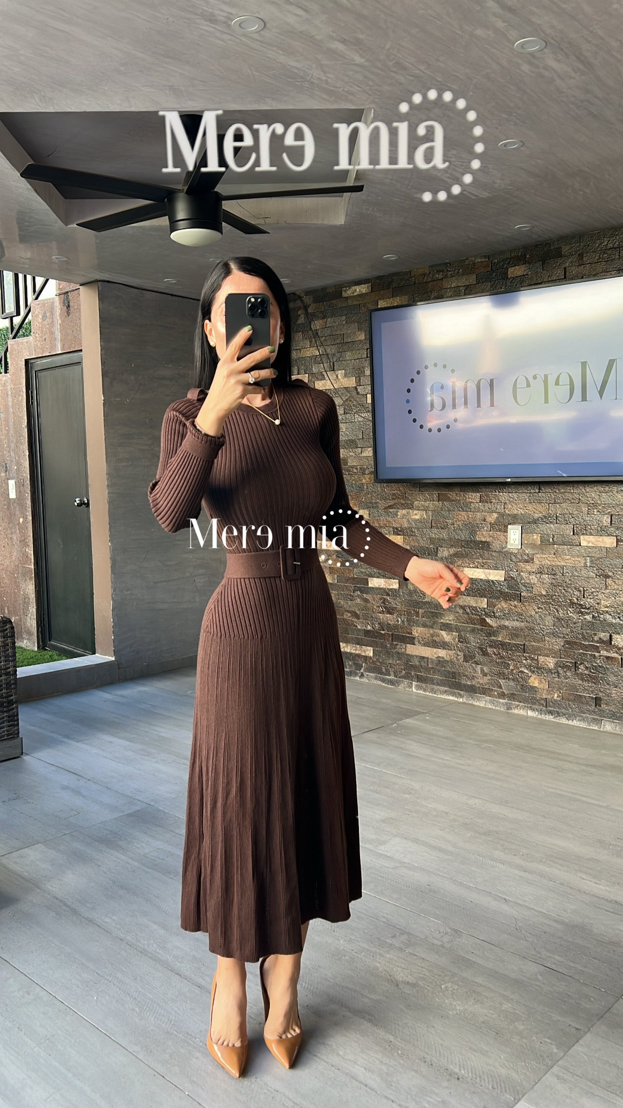 Vestido Café Knit Cinturón