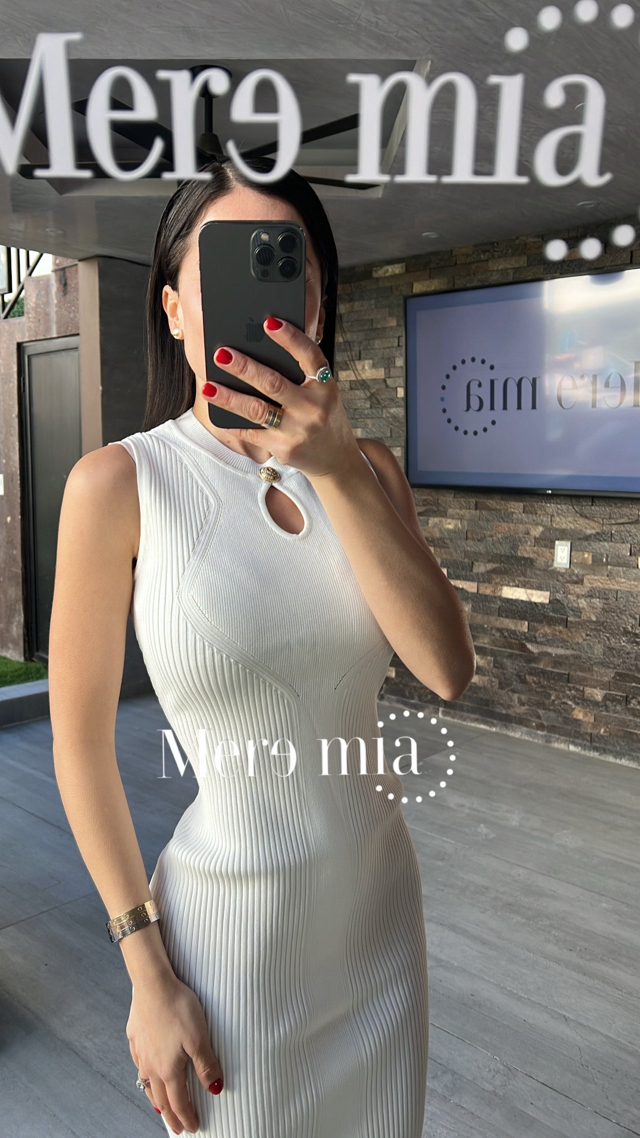 Vestido blanco rayado botón