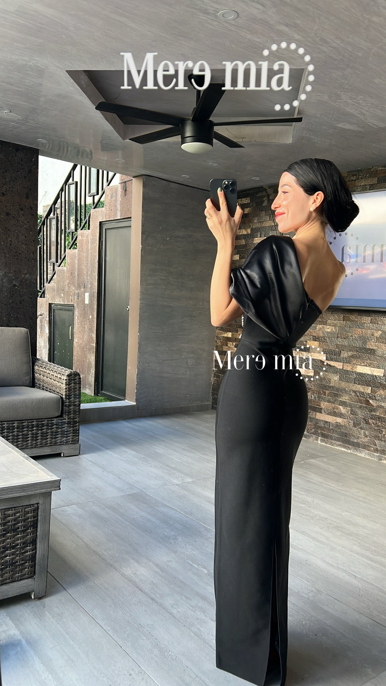 Vestido negro ramas tul